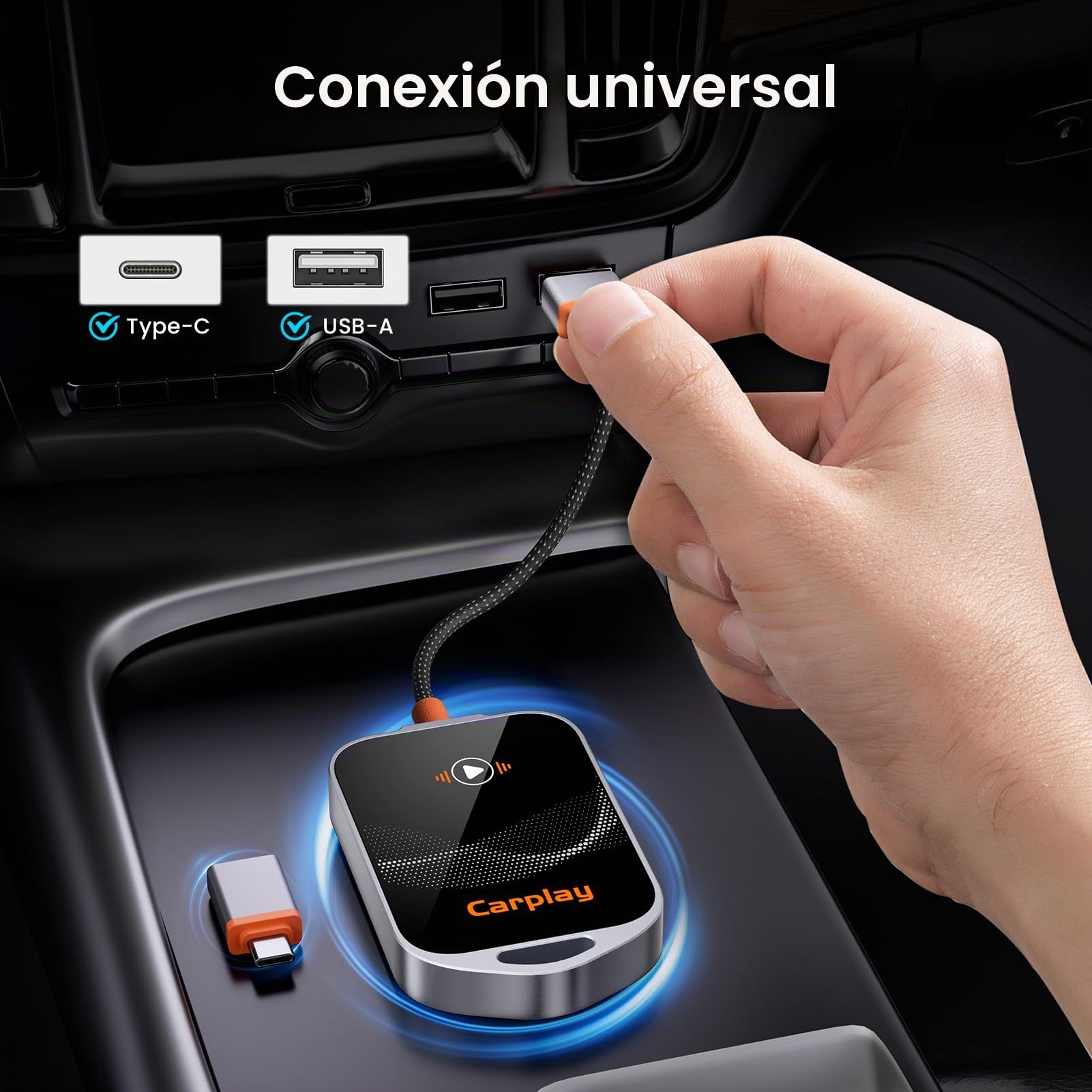 GlasFlength Adaptador Inalámbrico Carplay para iPhone, CarPlay Wireless Adapter con Puerto USB-A a USB-C Plug and Play Convierte Cableado a Inalámbrico Compatible con posteriores y con iOS 10+
