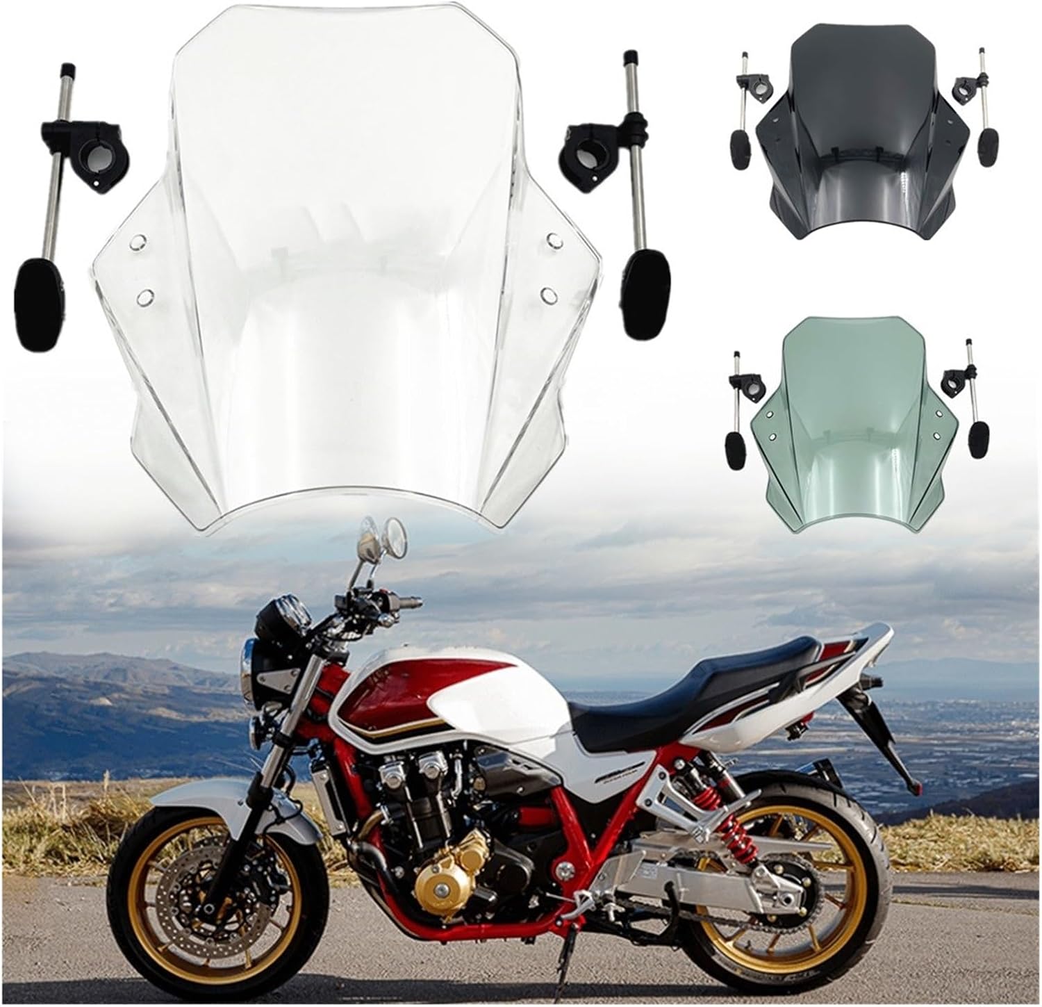 オートバイ 風よけ ユニバーサルオートバイフロントガラスフロントガラスカバースクリーンスモークレンズバイクディフレクター 風防 バイ バイク用スクリーン本体  オートバイのフロントガラスフロントガラスバイクディフレクター調節可能な G310R フロントガラス (色 ... オートバイ 風よけ ユニバーサルオートバイフロントガラスフロントガラスカバースクリーンスモークレンズバイクディフレクター 風防 バイ