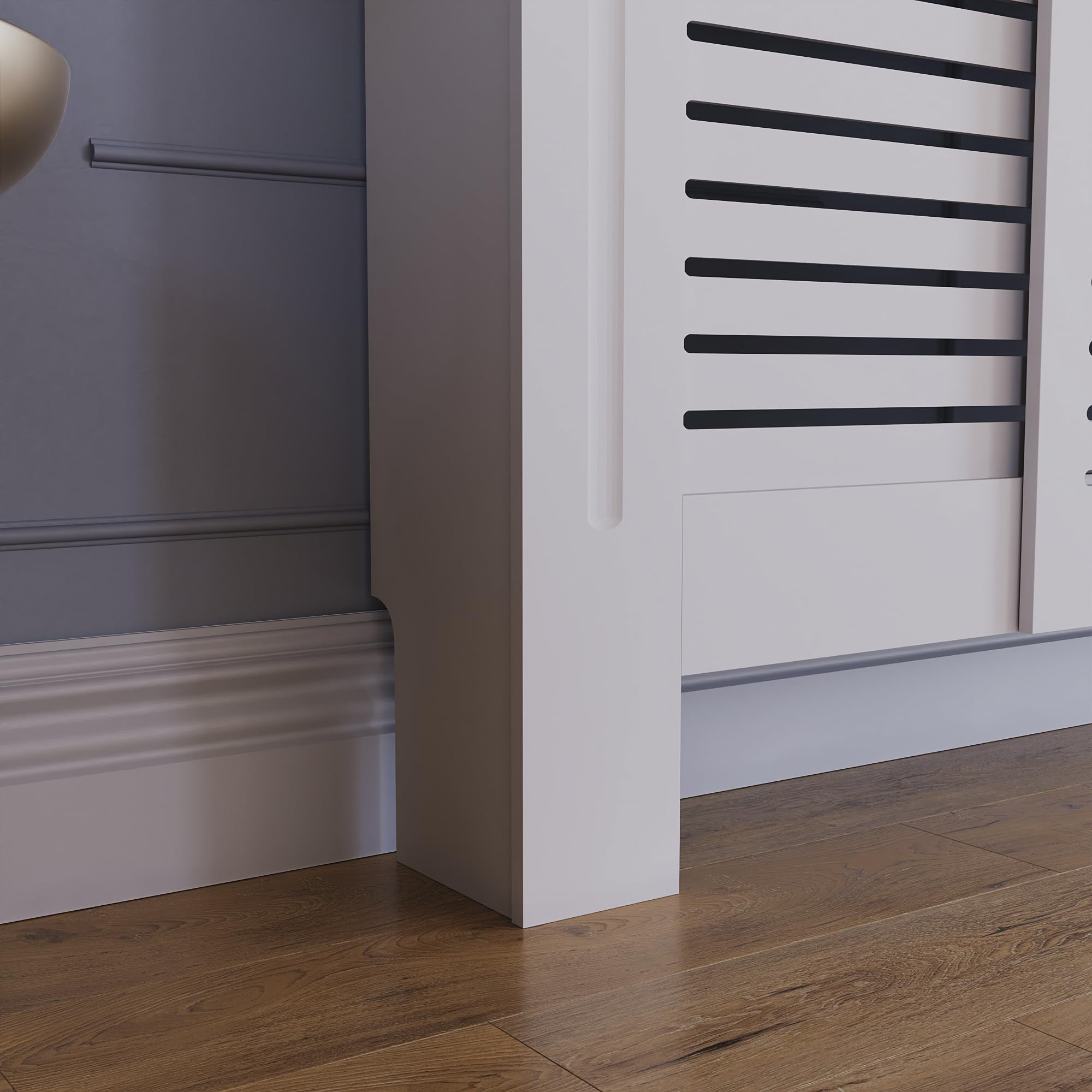Vida Designs Milton Cubierta de radiador Blanco - Ajustable - Lamas horizontales Modernas para Mejor circulación del Calor - H82xW140-204xD19cm - MDF Pintado para salón y Pasillo