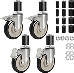 3 Inch Caster Wheels for Prep Table, Expanding Stem Casters with Dual Brake, Fit 7/8" to 1-5/8" Tube Leg Industrial Locking Wheels for Stainless Steel Table/Cart/Commercial Kitchen Appliances Leg