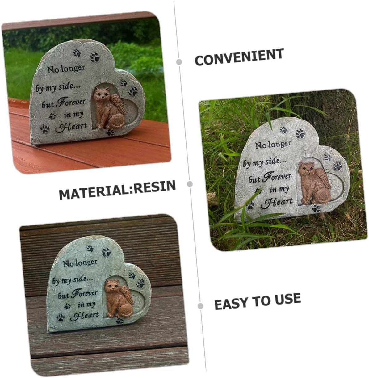 Resin Cat Memorial Statue with Heart-Shaped Angel Design Pet Memorial Stone for Garden for Remembering Beloved Cats and Kittens Weather-Resistant Outdoor Grave Marker