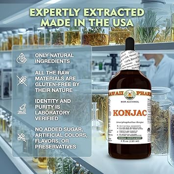 Konjac (Amorphophallus Konjac) Dry Root Glycerite, Made in Hawaii, All Natural, Vegan, Lab Tested Alcohol-Free Liquid Extract - 2 fl.oz