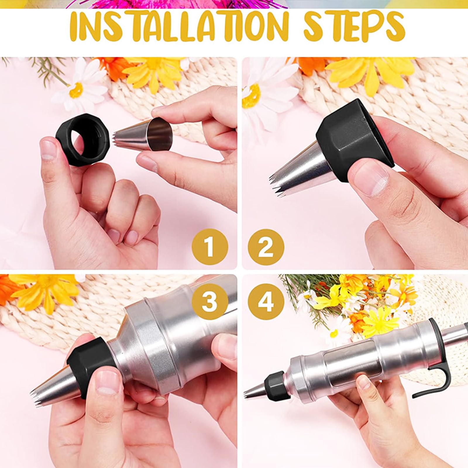 Seringue de décoration de gâteau, seringue à beignets en acier inoxydable, seringue à glaçage, seringue à pâtisserie, kit d'outils de cuisson DIY avec 6 buses, accessoires de gâteau pour