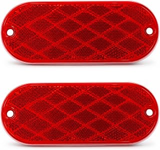2 PCS Oval Reflectors, Oval-Shaped Quick Mount Car Reflective Marker with Mounting Holes, Self Adhesive & Drill Mount Safety Reflector Universal for Trucks Boats Trailers (Red)