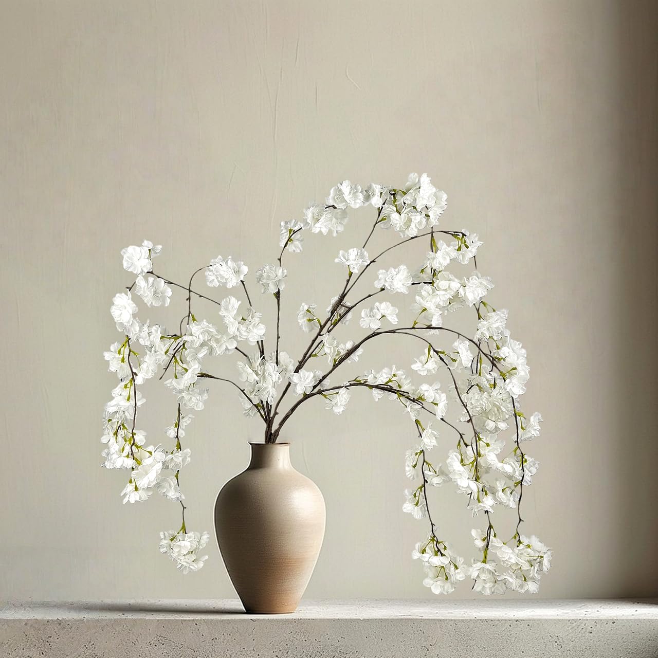 Avoik Artificial Cherry Blossom Branches, 3 Pcs Faux Plum Flowers Peach Branches Boutique Silk Flowers 59 Inch Tall Stems Real Touch Cherry Flowers for Wedding Table Vase Garden Home Decor (White)