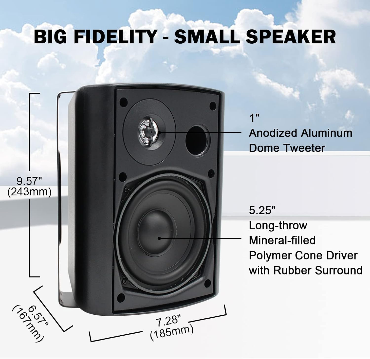 Herdio 5.25 Inch 600W Outdoor Bluetooth Speakers Waterproof Wired Wall Mount Weatherproof Loudspeaker System for Indoor- Outdoor Garden Poolside Patio Garage Home(4 Speakers,Black) - Image 2