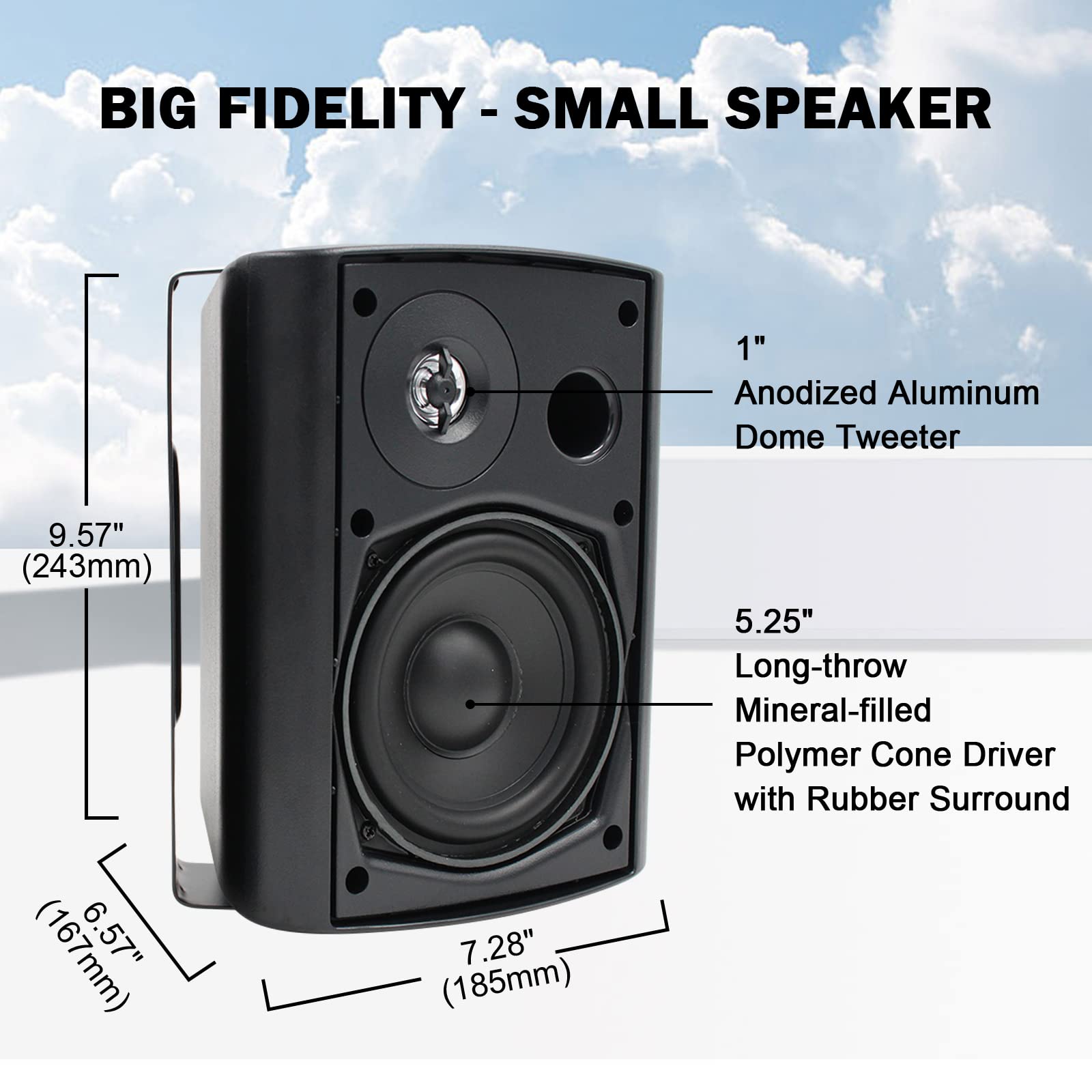 Herdio Altavoz Bluetooth para Exteriores de 5,25 Pulgadas, Resistente al Agua, 600 vatios con Cable y Amplificador para Uso en Interiores y Exteriores, Patio, Garaje, casa (Negro)