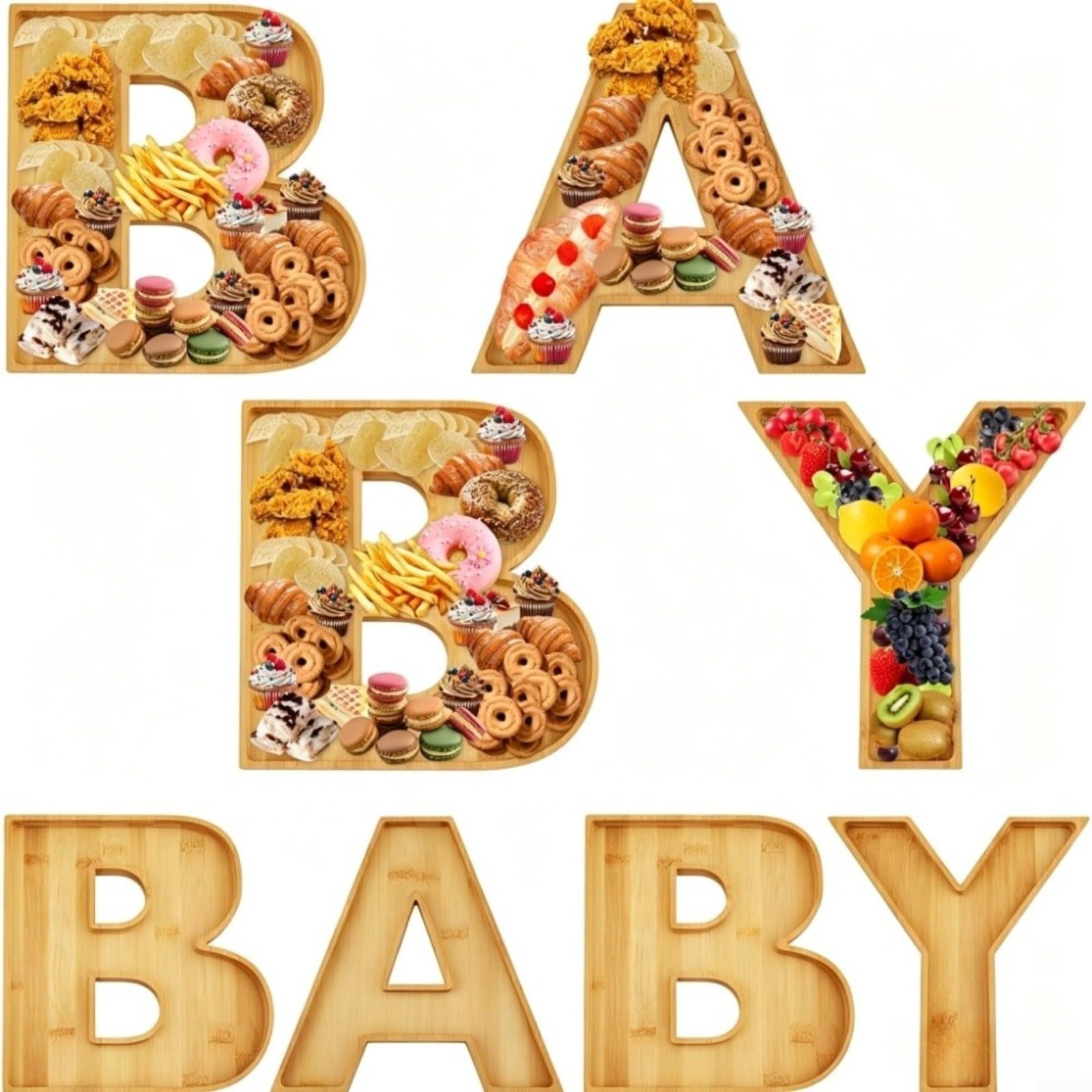 Für Holz Servierbrett Baby Buchstabenform 23X23cm, 4-teiliges Dessert