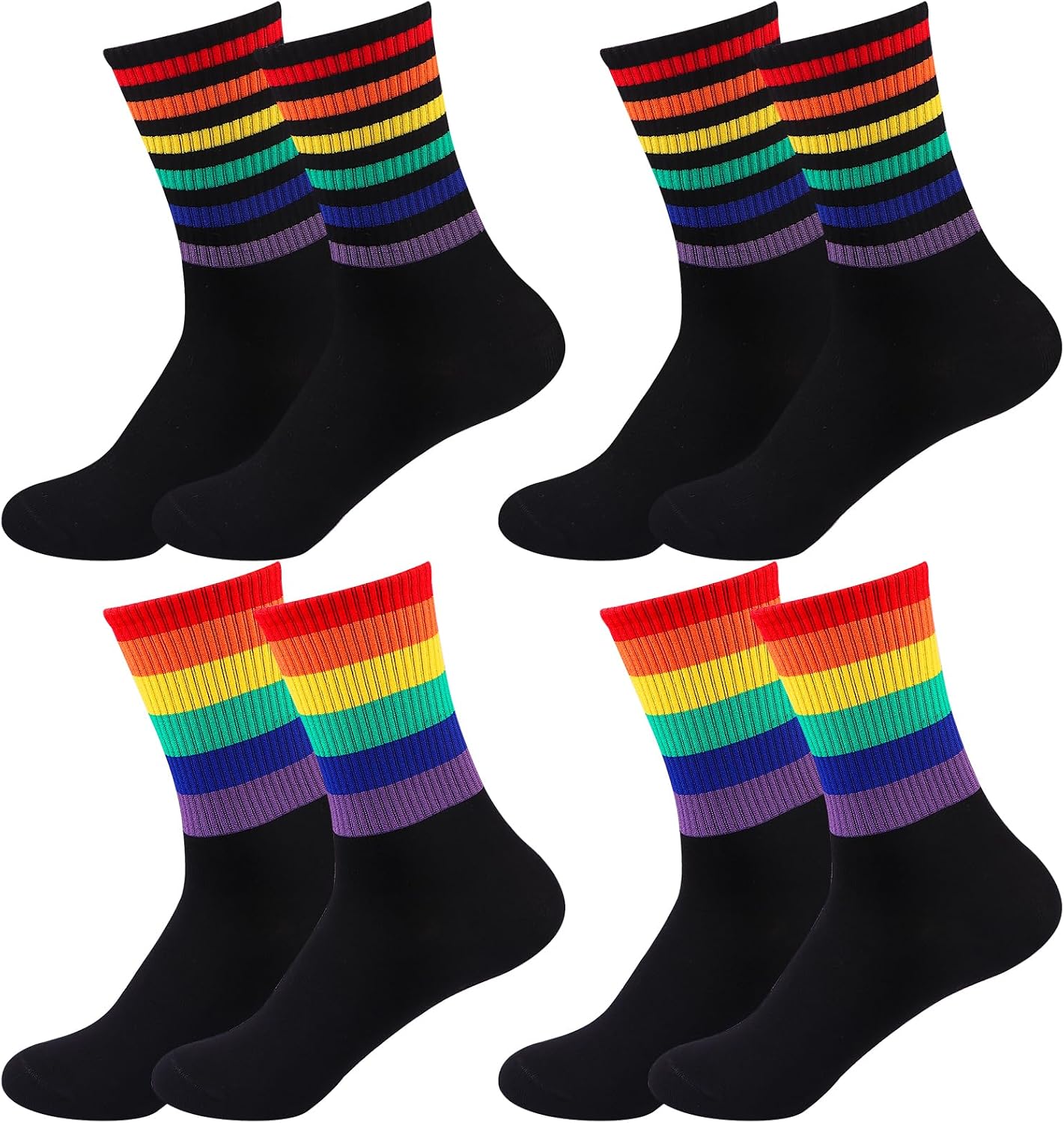 4 Pairs Pride Socks Rainbow Socks Rainbow Striped Socks Women Novelty Cotton Socks Rainbow Athletic Crew Sock for Women Men Lesbian Gay Gifts Parades LGBT Pride Accessories