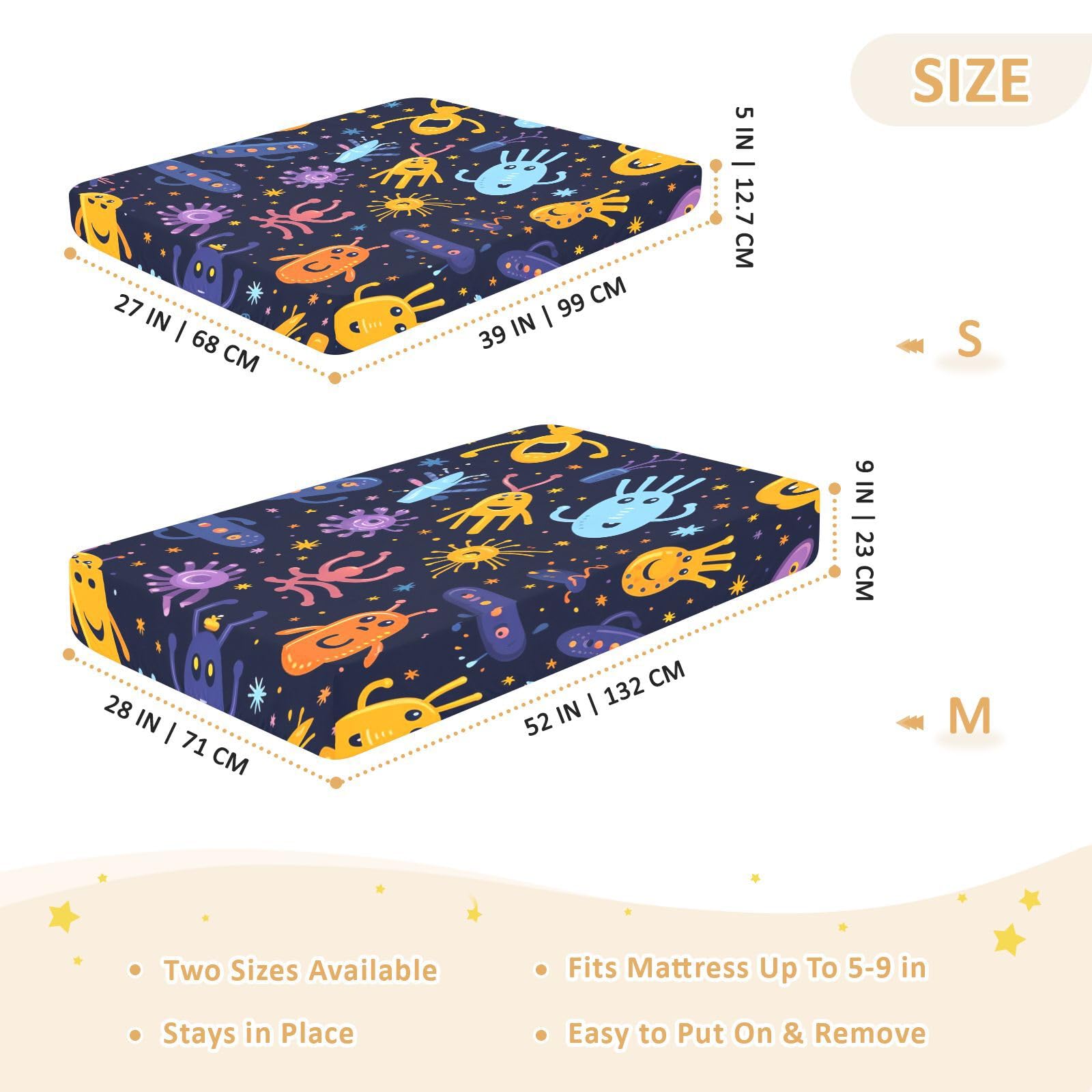 Lindo Dibujos Animados Estrellas Alien Sábana de Cuna para Niños Pequeños,Sábanas de Algodón Suave para Bebés Aptas para Colchón Corralito