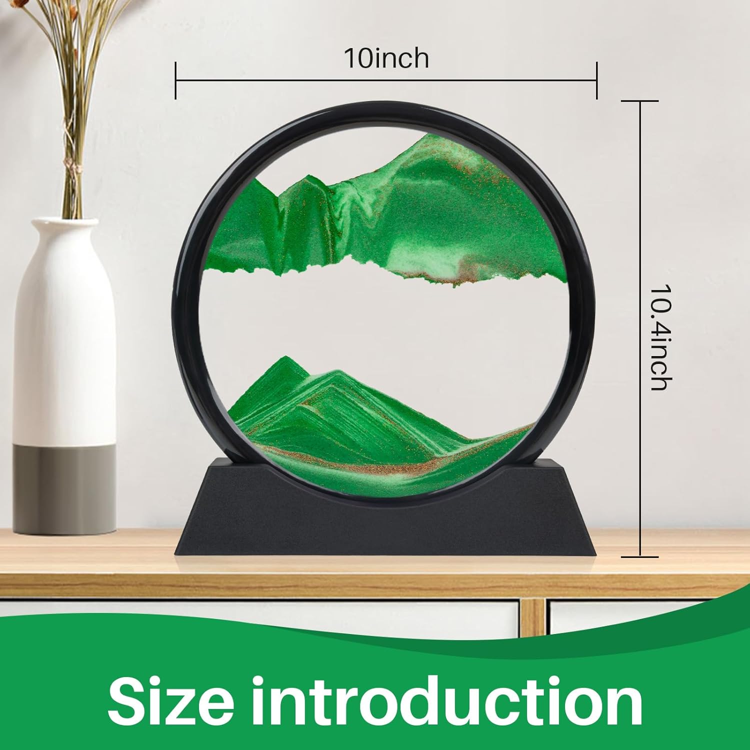 Green Moving Sand Art Decor - Round Glass Desk Decor with Liquid Motion, 3D Deep Sea Sandscape, Relaxing Desktop & Home Decoration-10 Inch - Image 3