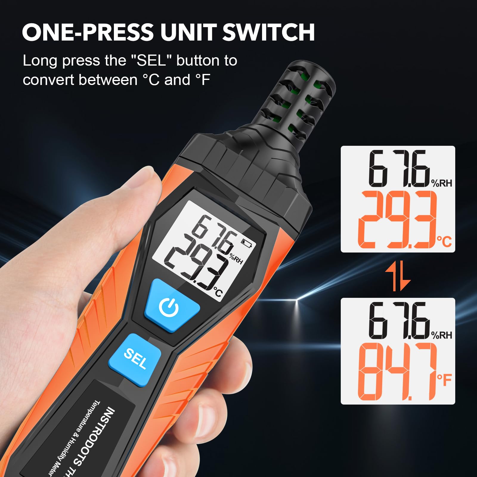 Termometro igrometro ad alta precisione con temperatura e umidità, punto di rugiada, termometro a lampadina umida, doppio display temperatura e umidità con retroilluminazione LCD, TH10