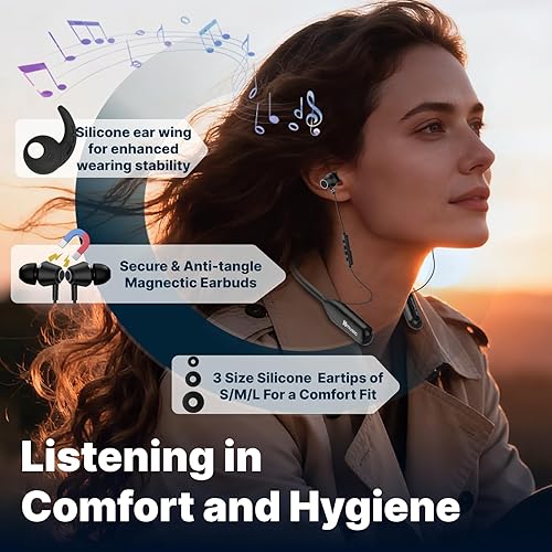 Miniatura 6 de Hmusic Auriculares Bluetooth H25 con banda para el cuello, batería de 200 horas de duración, auriculares inalámbricos Bluetooth 5.4, IPX5