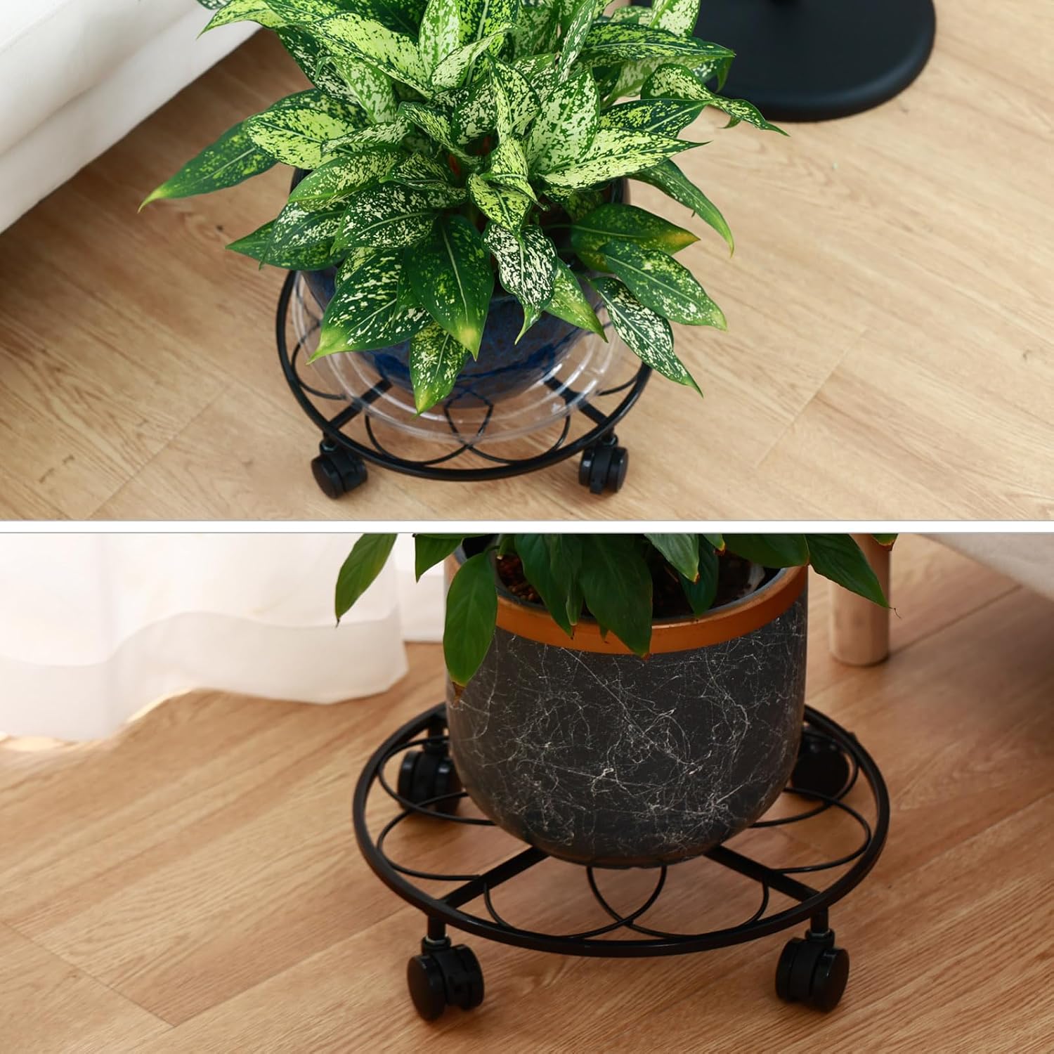 3 Packs 13.5 inches Metal Heart Outdoor Plant Caddy with Wheels Large Rolling Plant Stands Rolling Plant Dolly Heavy-Duty Plant Roller Base Movers for Indoor and Outdoor