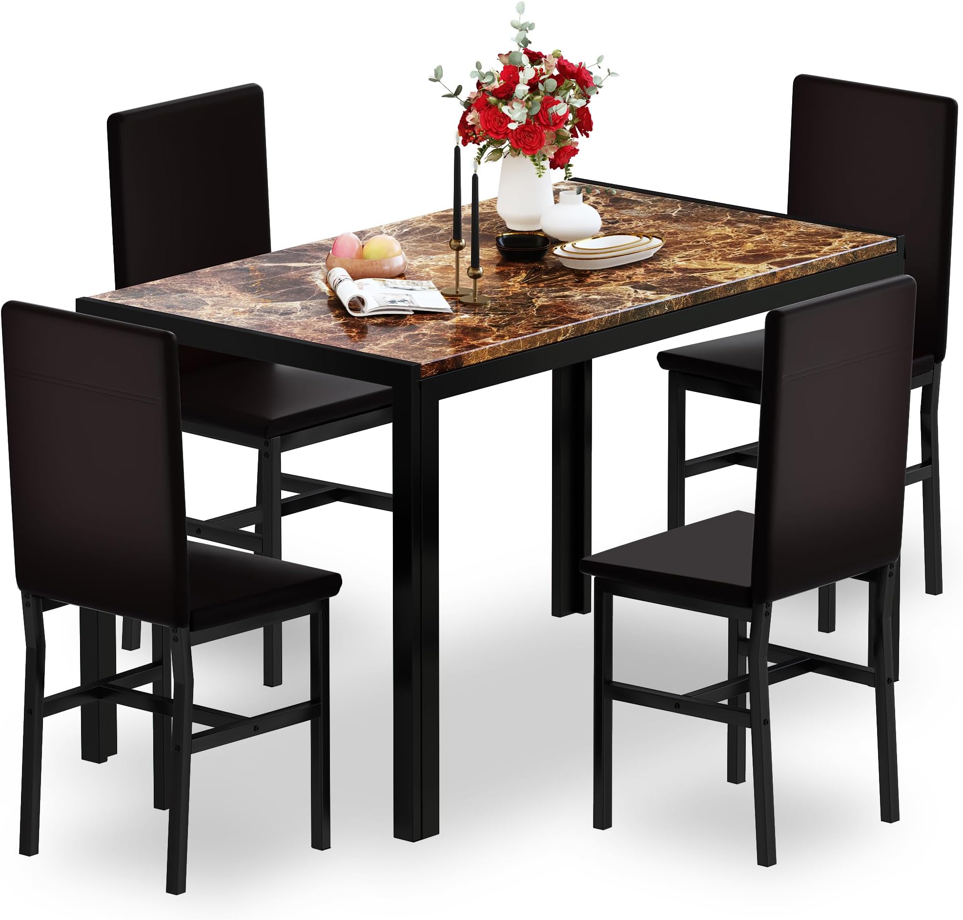 Amazon.com - Dining Table Set for 4, Kitchen Table and Chairs for 4, 5 Piece Dining Table Set ...