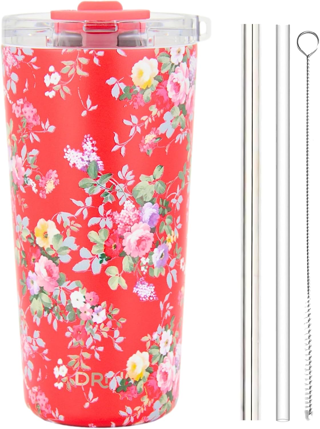 Drinco - 20 oz Stainless Steel Tumbler | Double Walled Vacuum Insulated Mug With Lid, 2 Straws, For Hot & Cold Drinks (20oz Peony Floral) - Image 3