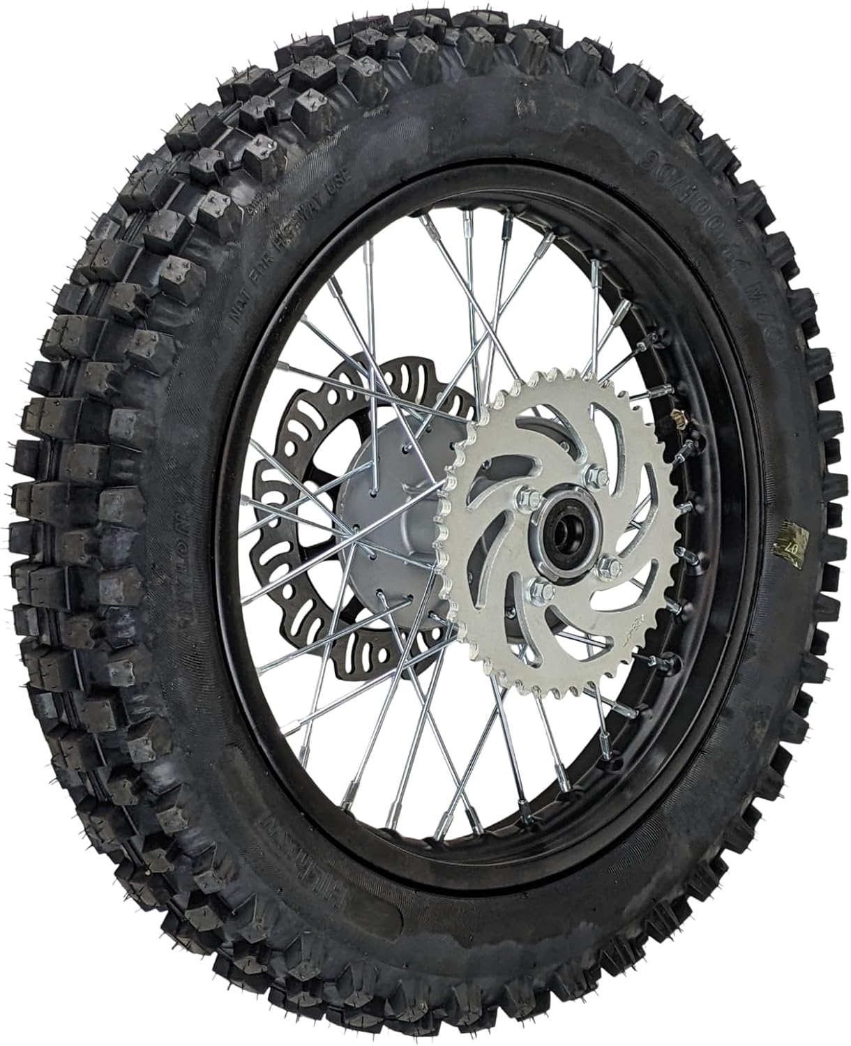 RedCap 14" Rear Tire Rim 90/100-14 Wheel Assembly with 12mm Axle Hub Brake Rotor & Sprocket Compatible 125cc 140cc 150cc 160cc Dirt Pit Bikes KLX65 Apollo Kayo SSR CRF70 TTR110