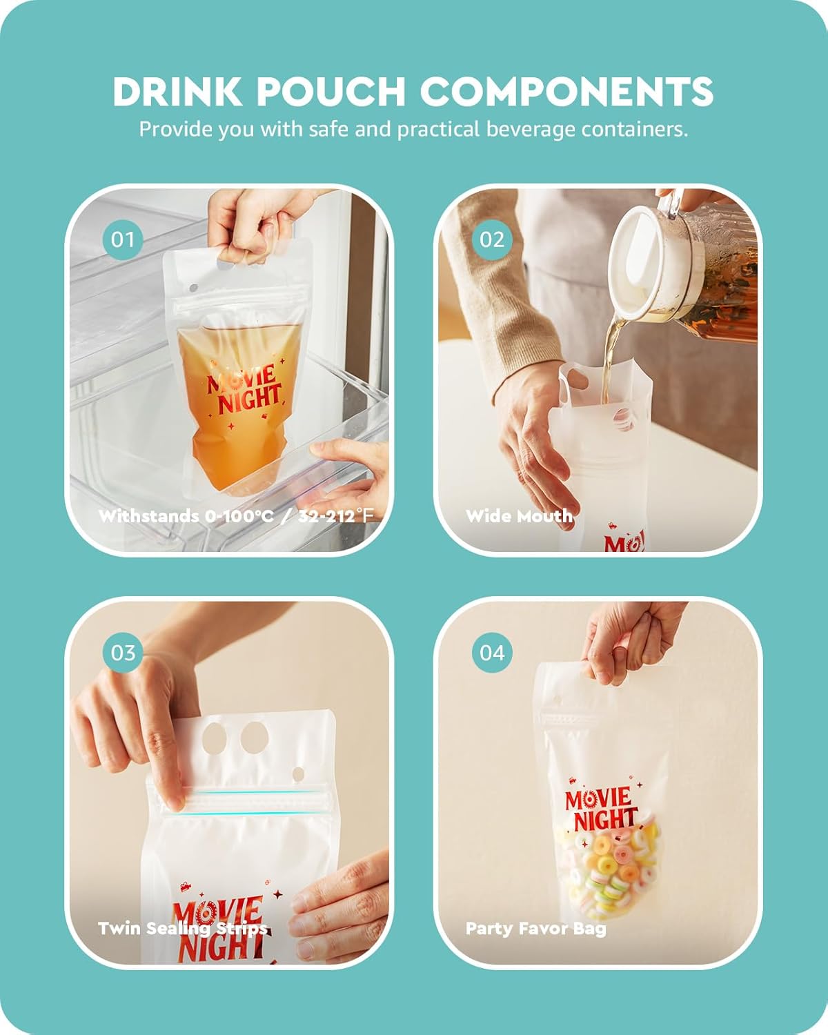 Baffect Movie Night Snack Trays 140pcs, Include Movie Snack Trays, Drink Pouches With Straws, Popcorn Boxes, Salad Bowls, Nacho Bowls & Movie Party Invitations, For 20 Outdoor Movie Night Party Guests