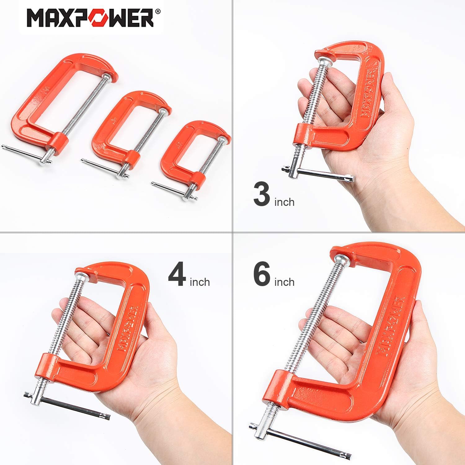 MAXPOWER 3 Piece C Clamp Set. 3-Inch C Clamp, 4-Inch C Clamp, 6-Inch C Clamp - - 