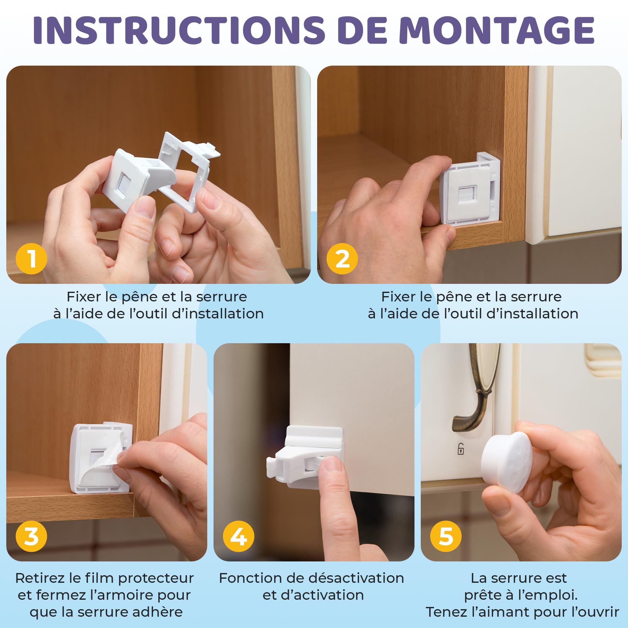 Serrure Magnétique Invisible pour Sécurité Enfant – 12 Verrous & 3 Clés – Blocage Sans Perçage – Protection pour Placards, Portes & Tiroirs – Blanc