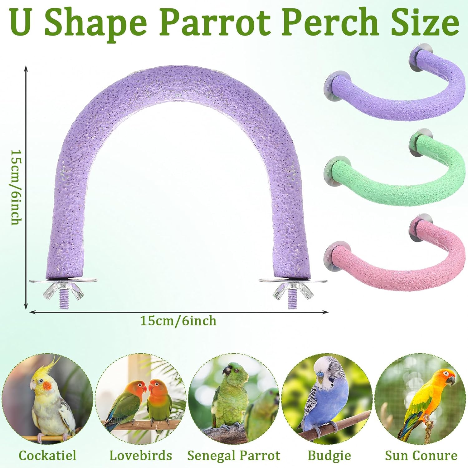 Wettarn 6 Pcs U Shape Parakeet Perch Stand Toys Bird Perches Climbing Rough Rope Paw Grinding Perch Swing Stick Cage Accessories for Conure Budgie Cockatiel Caique to Clean Stick Exercise