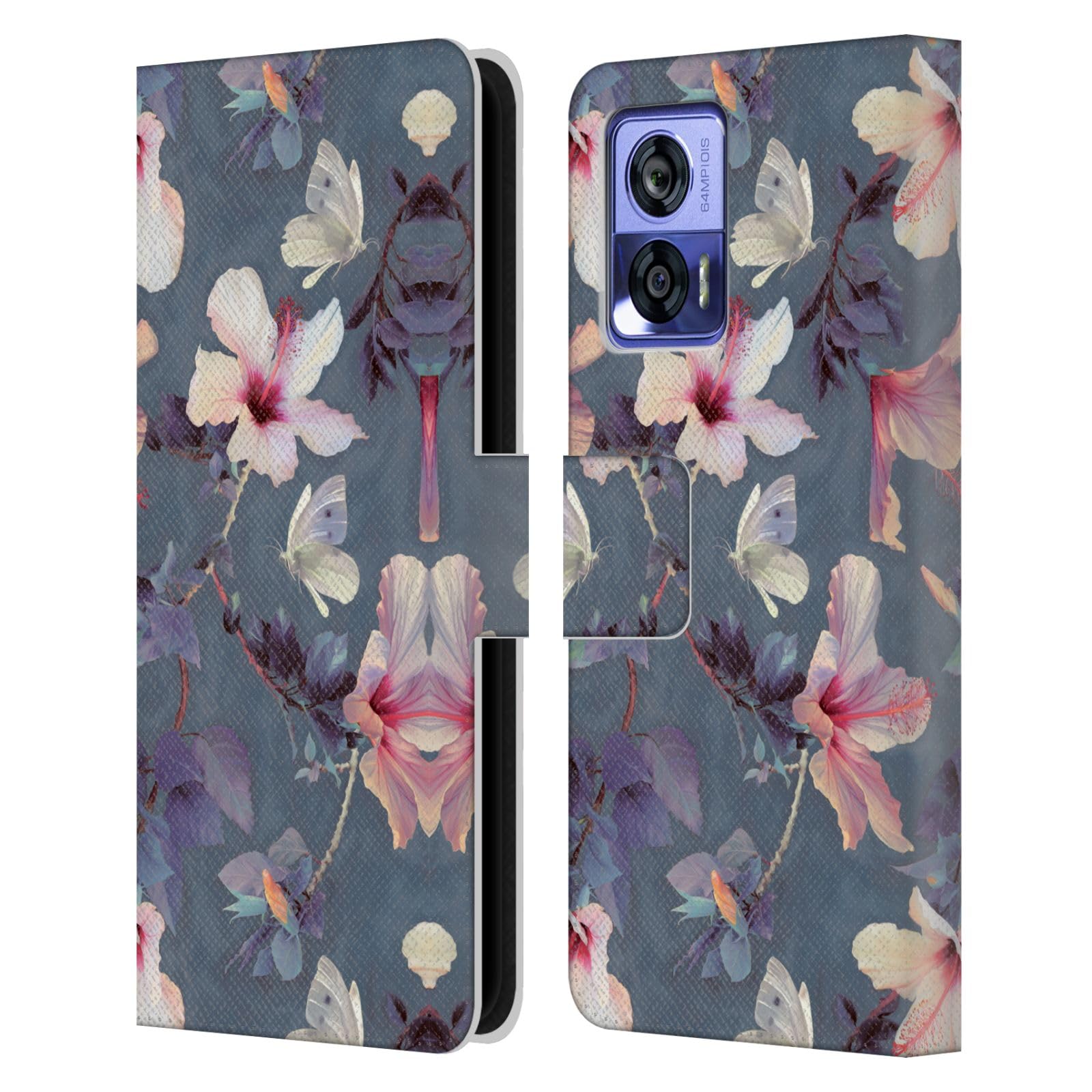 Head Case Designs Officially Licensed Micklyn Le Feuvre Butterflies and Hibiscus Florals Leather Book Wallet Case Cover Compatible with Motorola Edge 30 Neo 5G