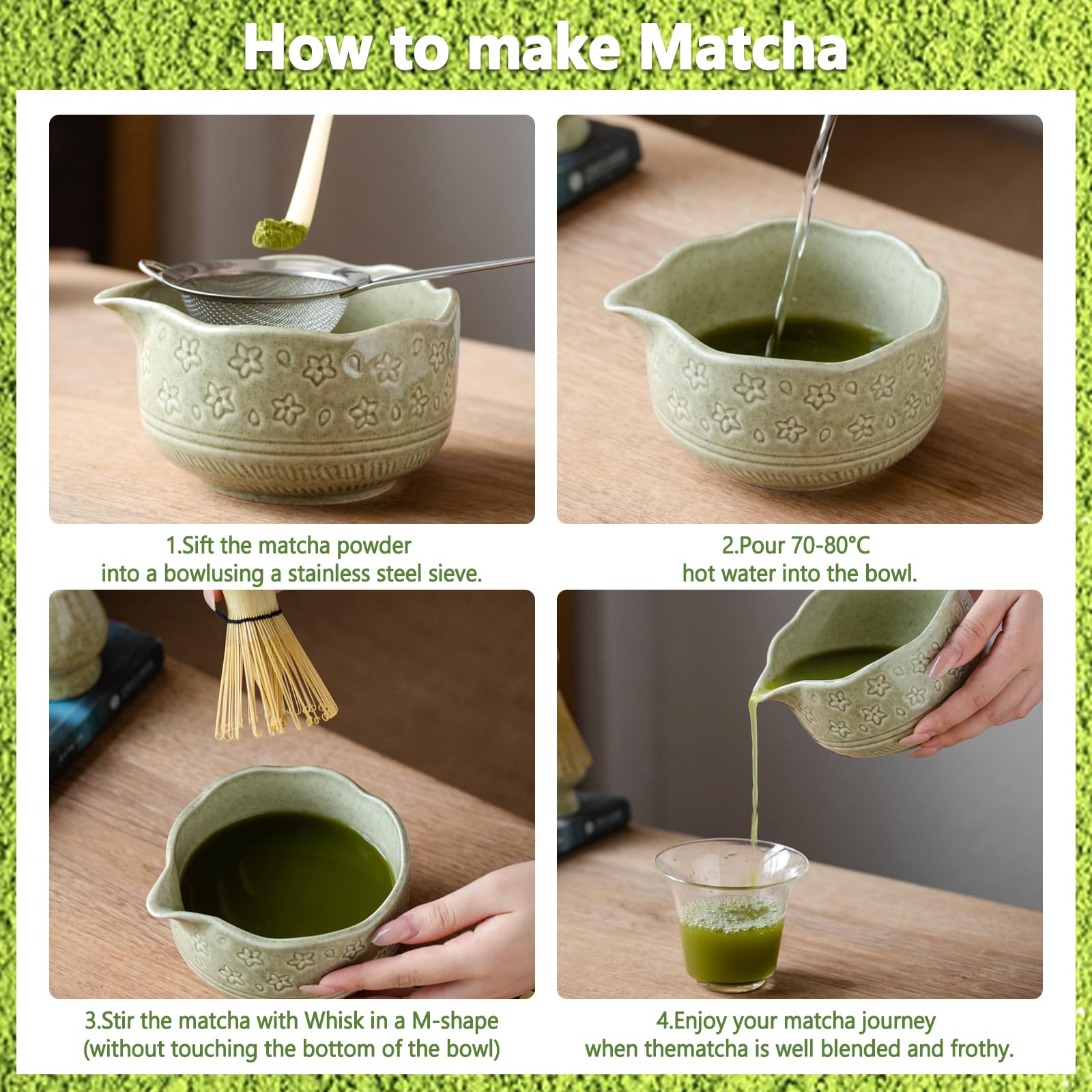8 Pezzi Matcha Kit, Giapponese Matcha Set, Completo Con Frusta-Matchas in Bambù,Cucchiaio Ciotola E Supporto,Ceramica Macha Tea Kit,Per La Preparazione Del Tè Matchas-Gli Amanti Della Cultura