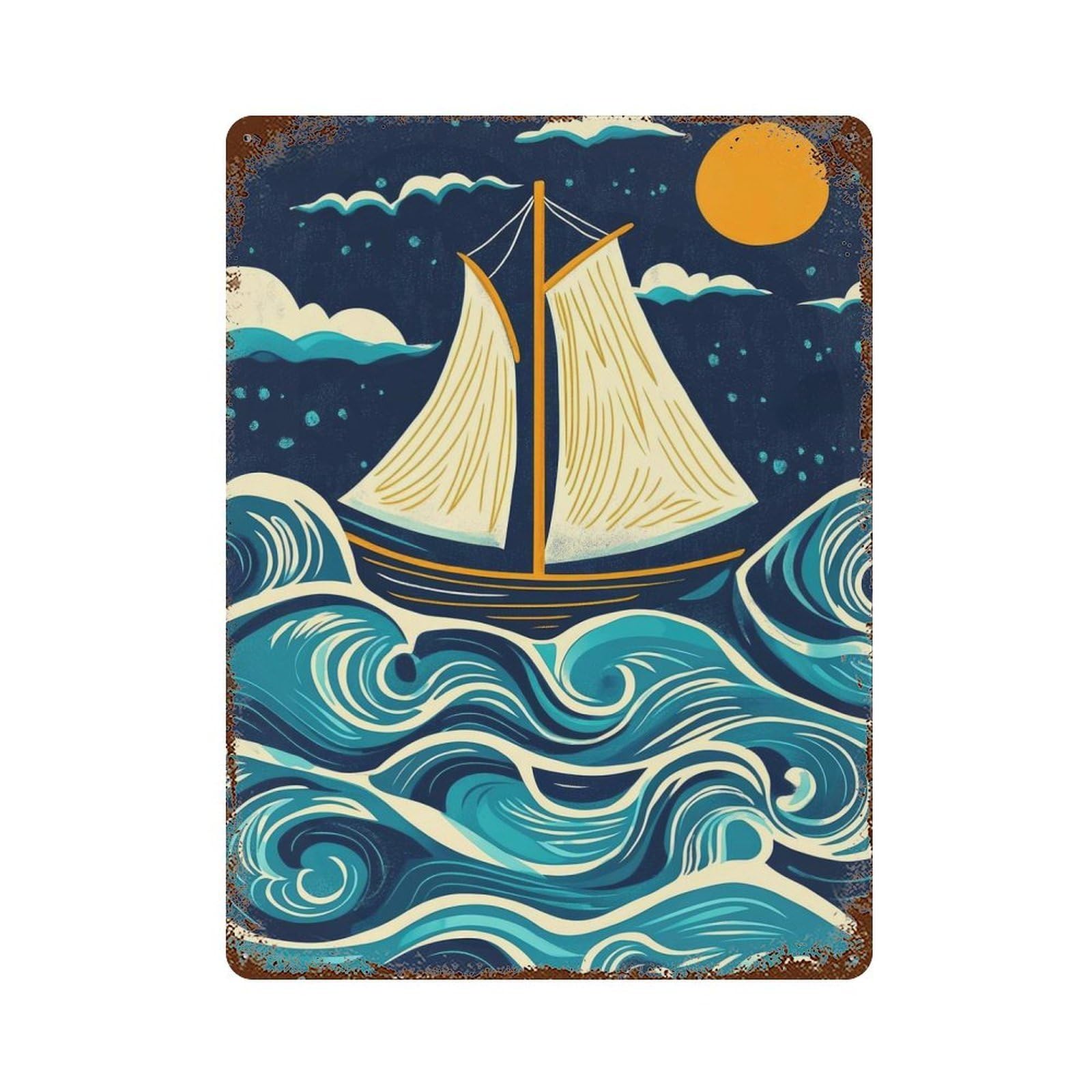 Sailboat on The Waves Decorative Tin Sign 15.7"x11.8", Ideal for Cafe, Home Bar And Lounge Decor