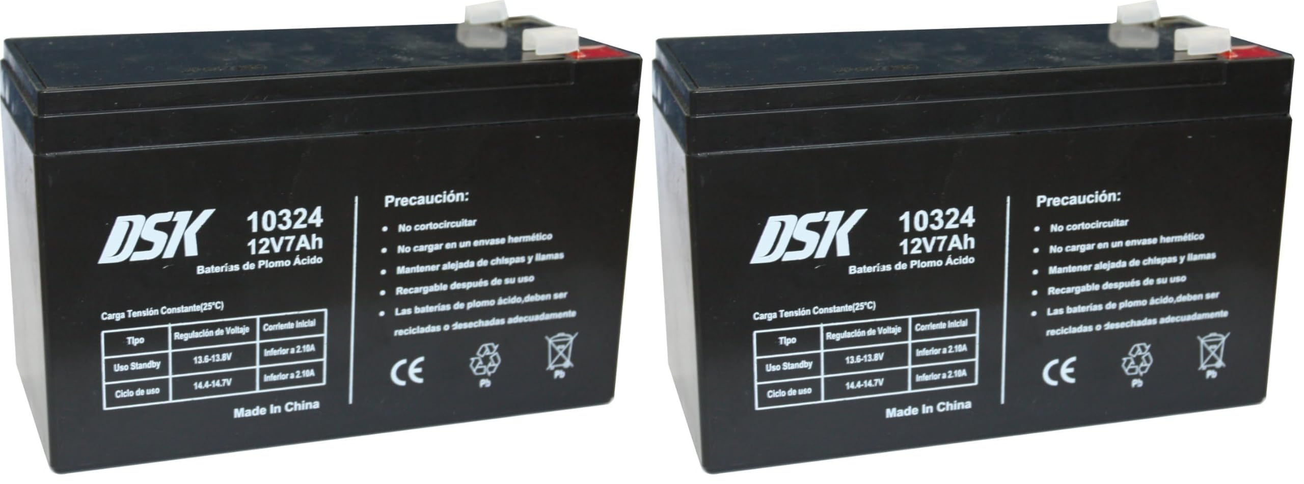 DSK 10324 - Batteria al piombo AGM ricaricabile sigillata 12V 7Ah. Batteria ideale per allarmi domestici e industriali, giocattoli elettrici per bambini, (Confezione da 2)