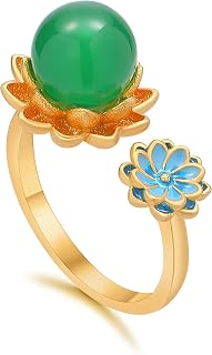Chinese Lotus Jade Rings for Women - Opening Adjustable Ethnic Ring