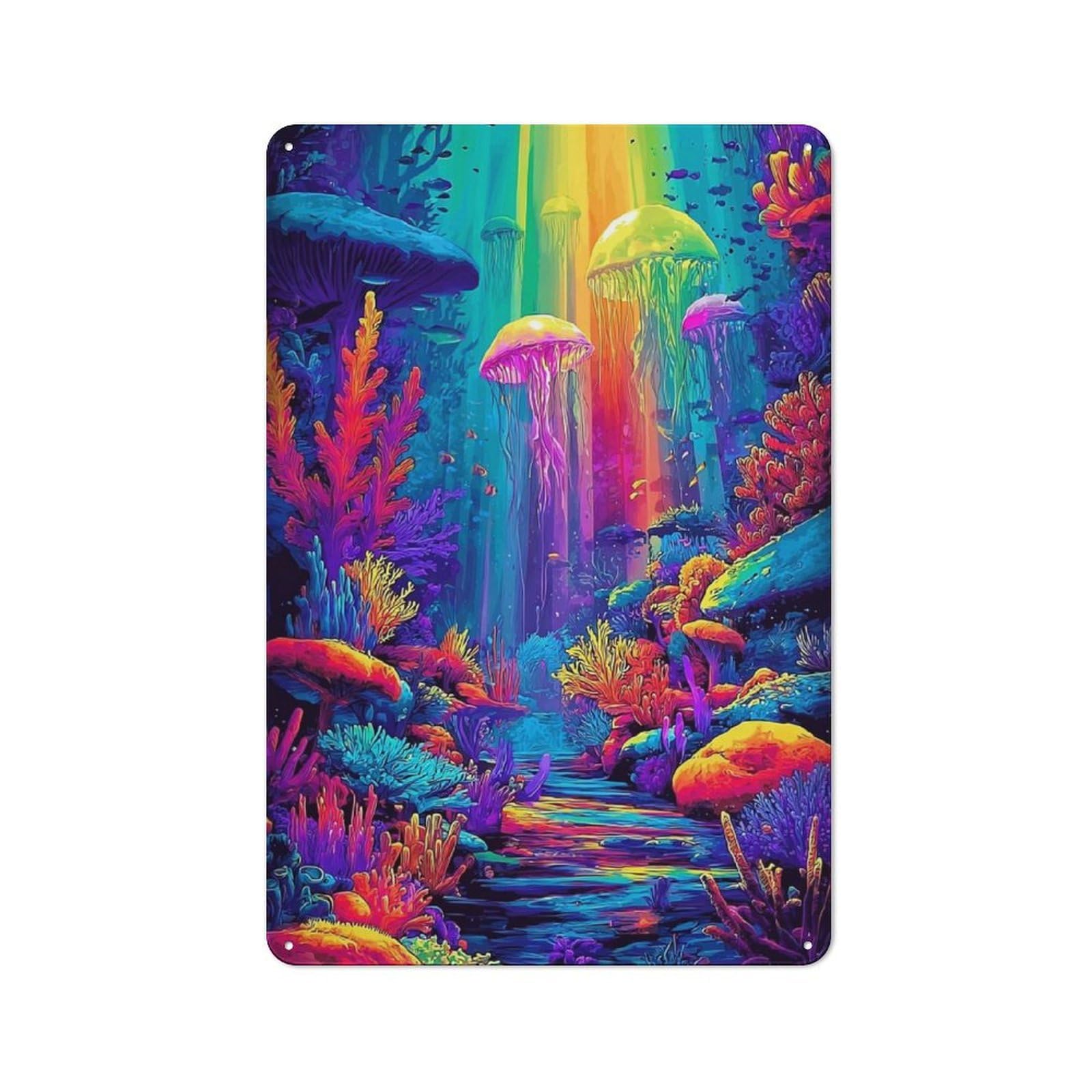Junmoney Underwater Rainbow Paradise Classic Metal Wall Decor 30X20cm, Decorative Tin Plaque For Cafe, Pub, Workshop Or Home Bar