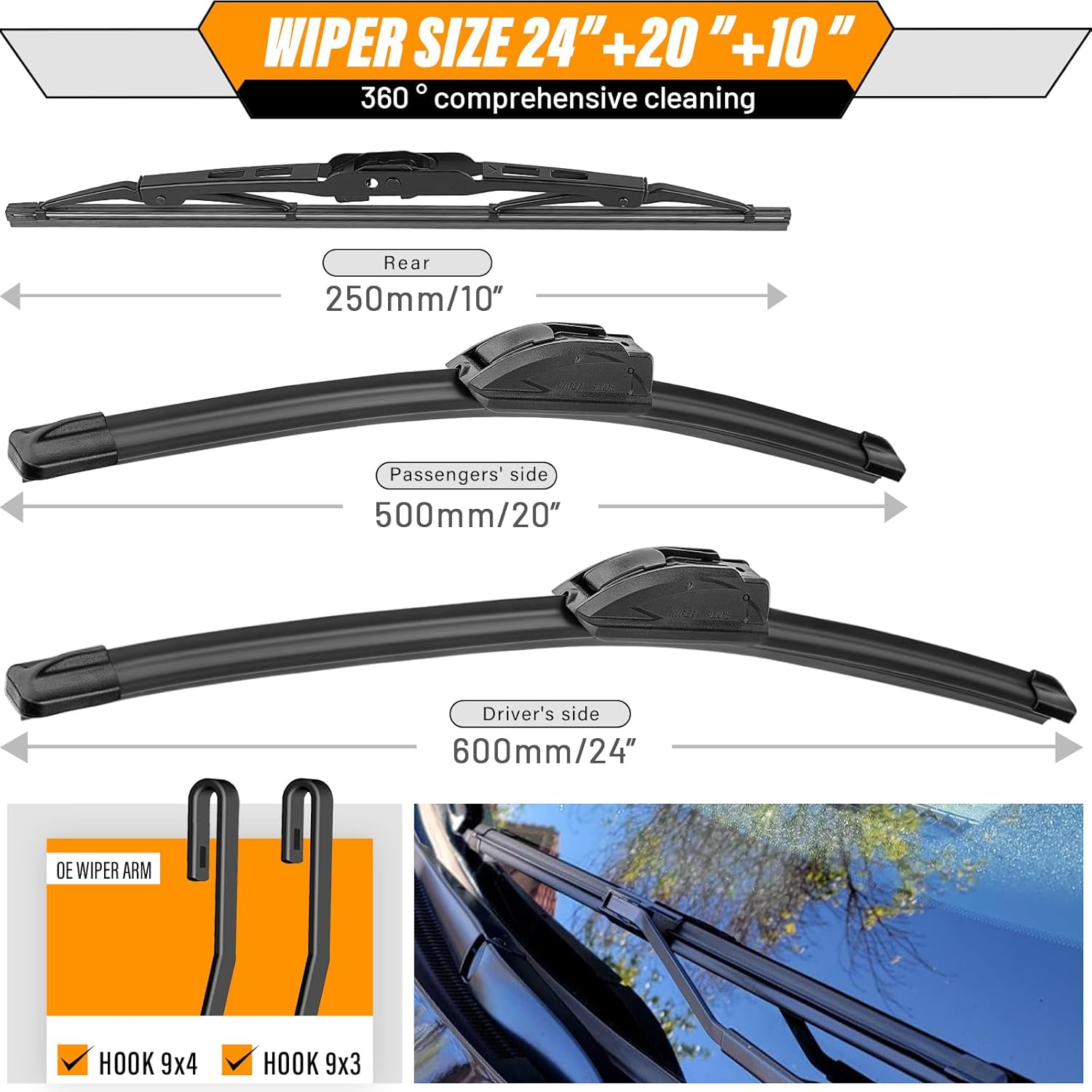 OEM Windshield Wiper Blade Replacement for Chevy Chevrolet Traverse 2018 2019 2020 20221 2022 2023 Gmc Acadia 2017-2023 Original Equipment All-Season Rear Wiper Blade Set 24+20+10 (Set of 3)