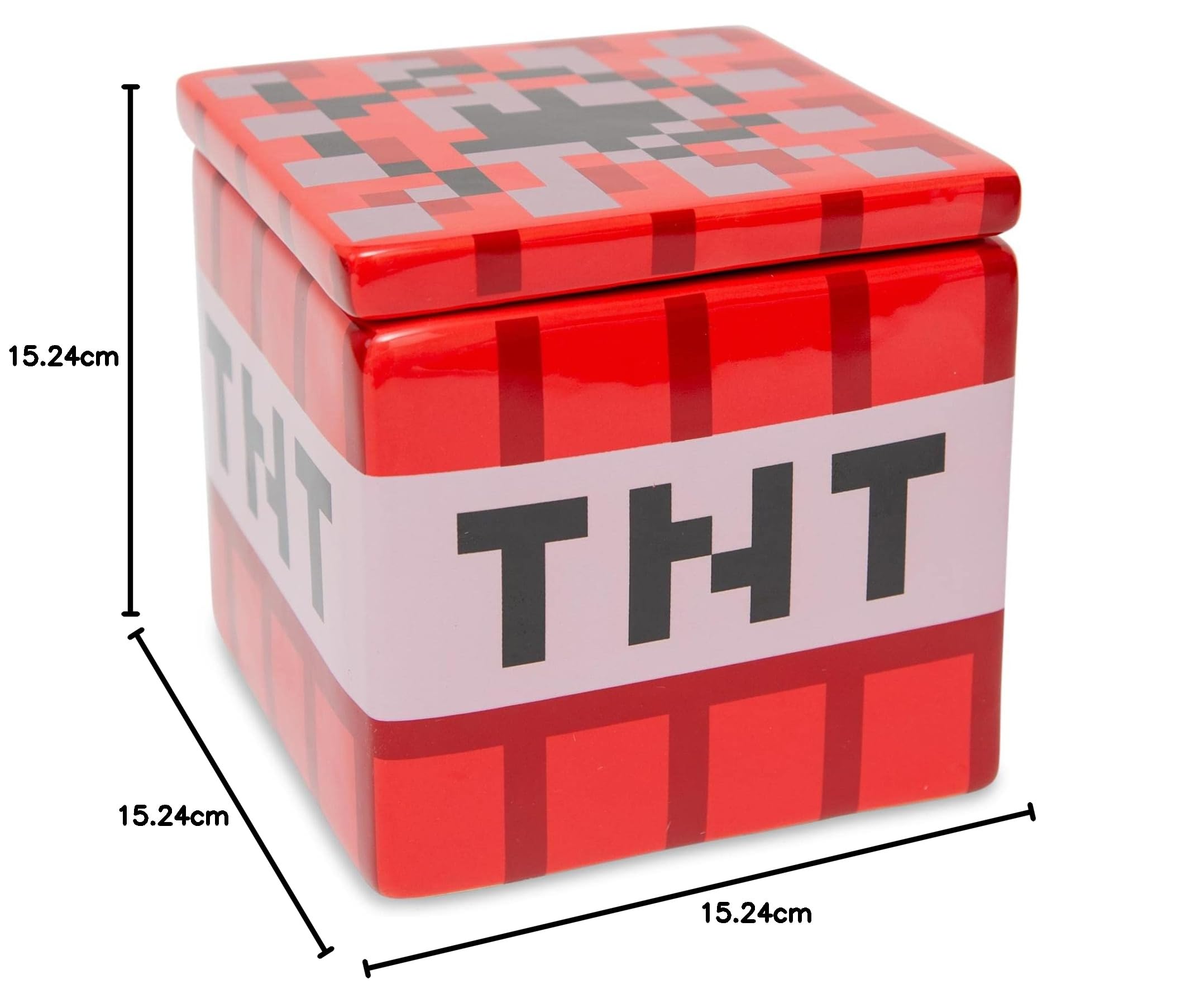 Minecraft TNT Block Boîte à biscuits en céramique avec couvercle 15,2 cm | Rangement de cuisine pour collations