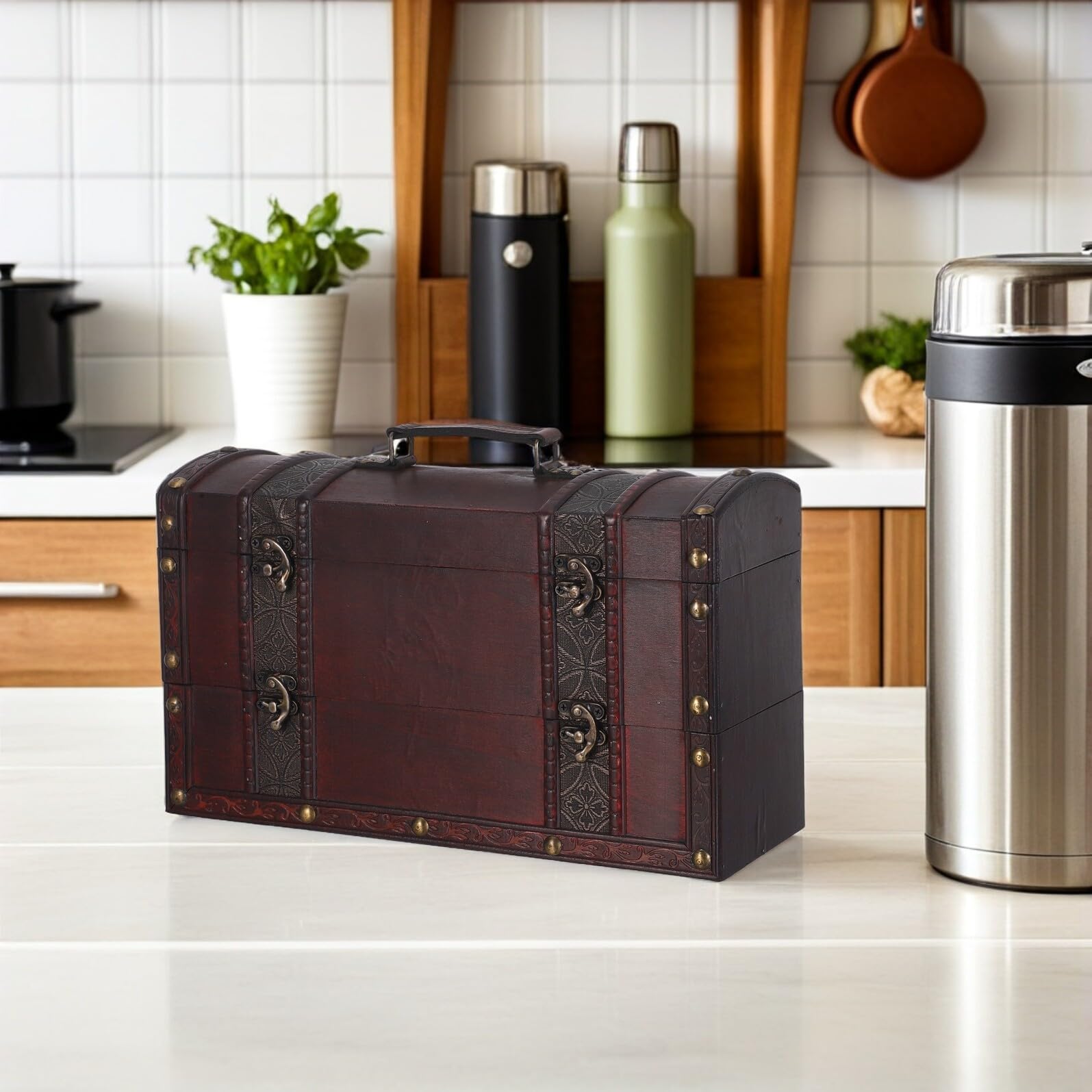 Scatola Vino in Legno Vintage con Coperchio e Maniglia Contenitore Doppio per Bottiglie Custodia Robusta per Trasporto e Conservazione Vino Regalo Matrimonio e Festa