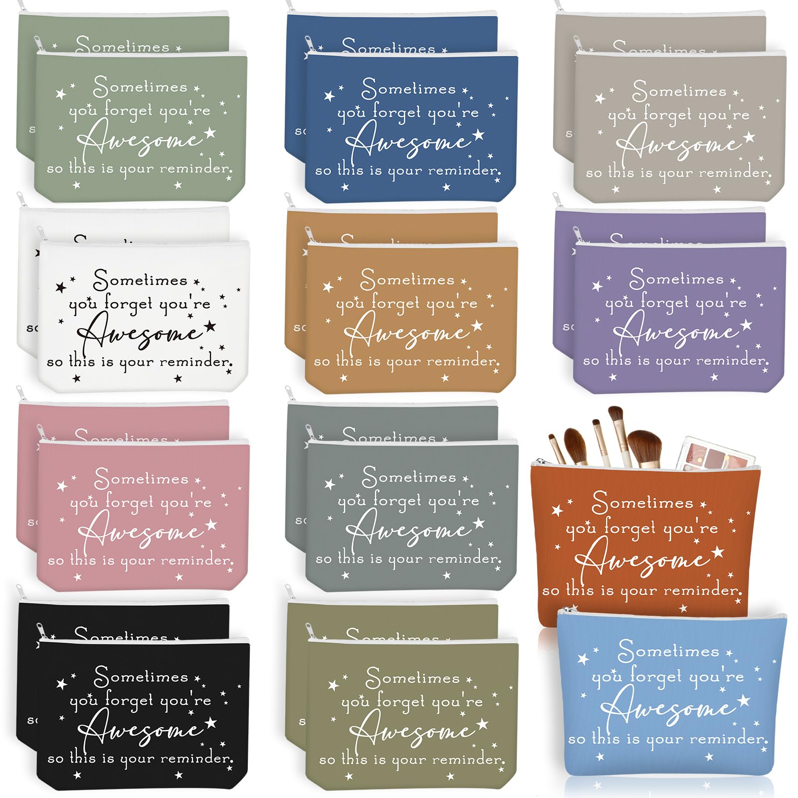 Sieral 24 Pcs Inspirational Makeup Bag Appreciation Valentine Gift for Women You're Awesome Cosmetic Bags Employee Motivational Gift for Vet Tech