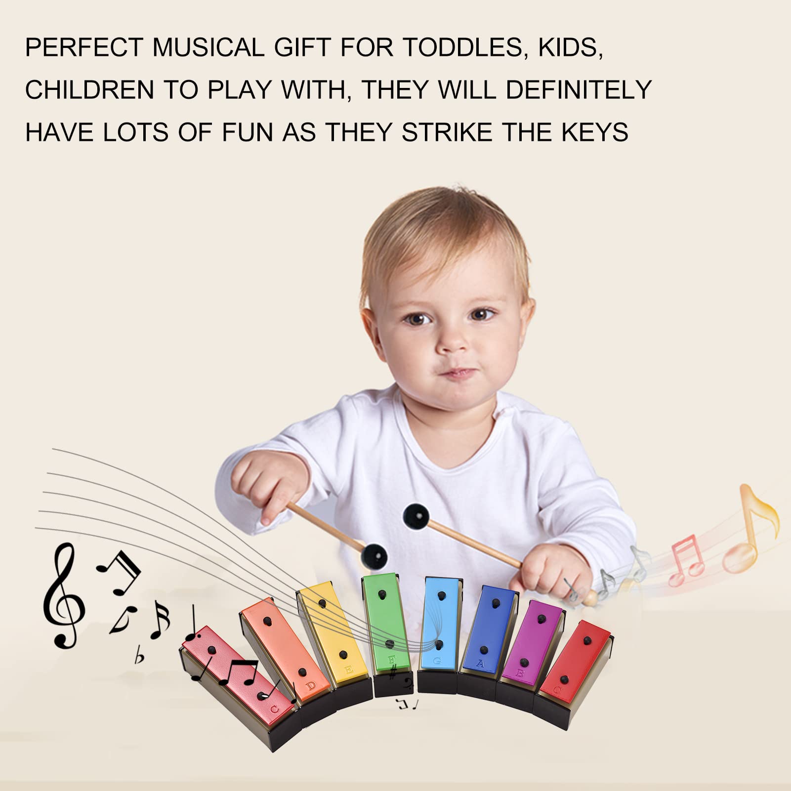 Xilofono colorato a 8 note Glockenspiel giocattolo musicale per bambini con piastre in acciaio metallico sicuro, base staccabile, custodia verde