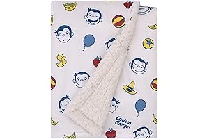 Curious George Sherpa Baby Blanket with Balloons and Hats