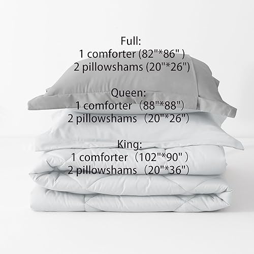 Miniatura 5 de JOLLYVOGUE Juego de edredón tamaño Queen color blancogris claro, juego de cama reversible en una bolsa para todas las estaciones, juego de cama de 3