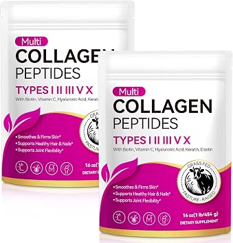 Multi Collagen Peptides Powder - Types I, II, III, V, X   Grass Fed, Pasture Raised - Supports Skin, Hair, Nails & Joints - Flavorless, Hydrolyzed, Easy to Mix - Non-GMO, Gluten-Free, Dairy-Free