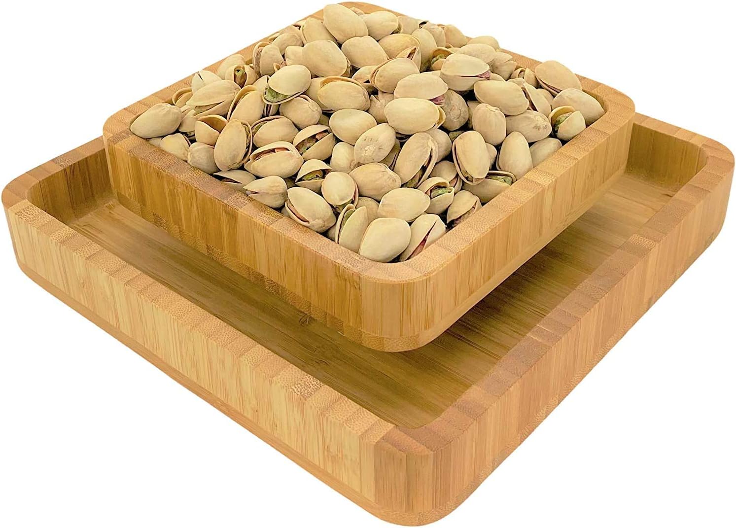 Penko Bamboo Pistachio Snack Bowl Double Dish Holder Bowl Pedestal and Sunflower Seed Nut Bowl with Shell Storage : Home & Kitchen