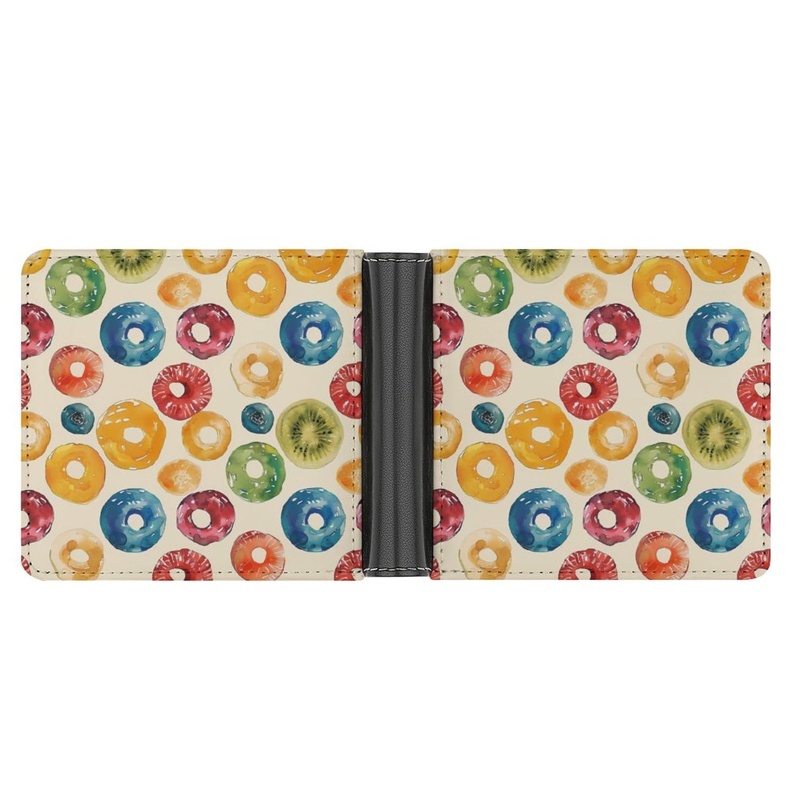 Watercolor Fruit Hoops Cereal Funny Men's Slim Bifold Wallet with Multiple Card Slots Front Pocket Purse