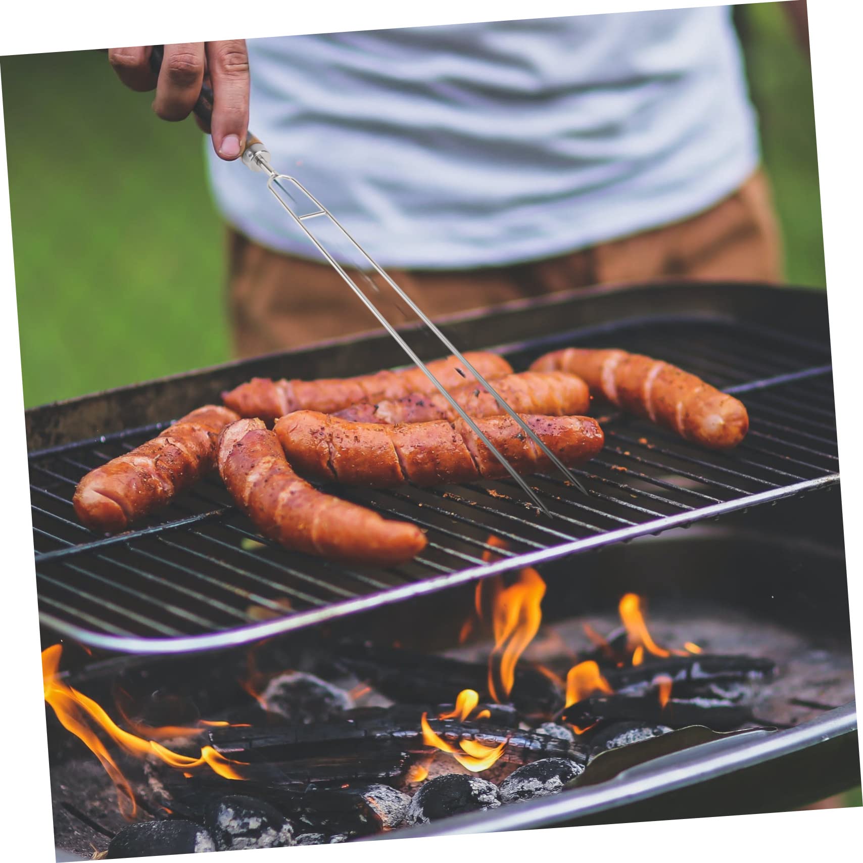 Gatuida Grillspieße zum Einfachen Aufspießen von Fleisch und Gemüse mit Doppelten Zinken 6 Stück aus Edelstahl und Holzgriff Wiederverwendbar für Camping und Lagerfeuer