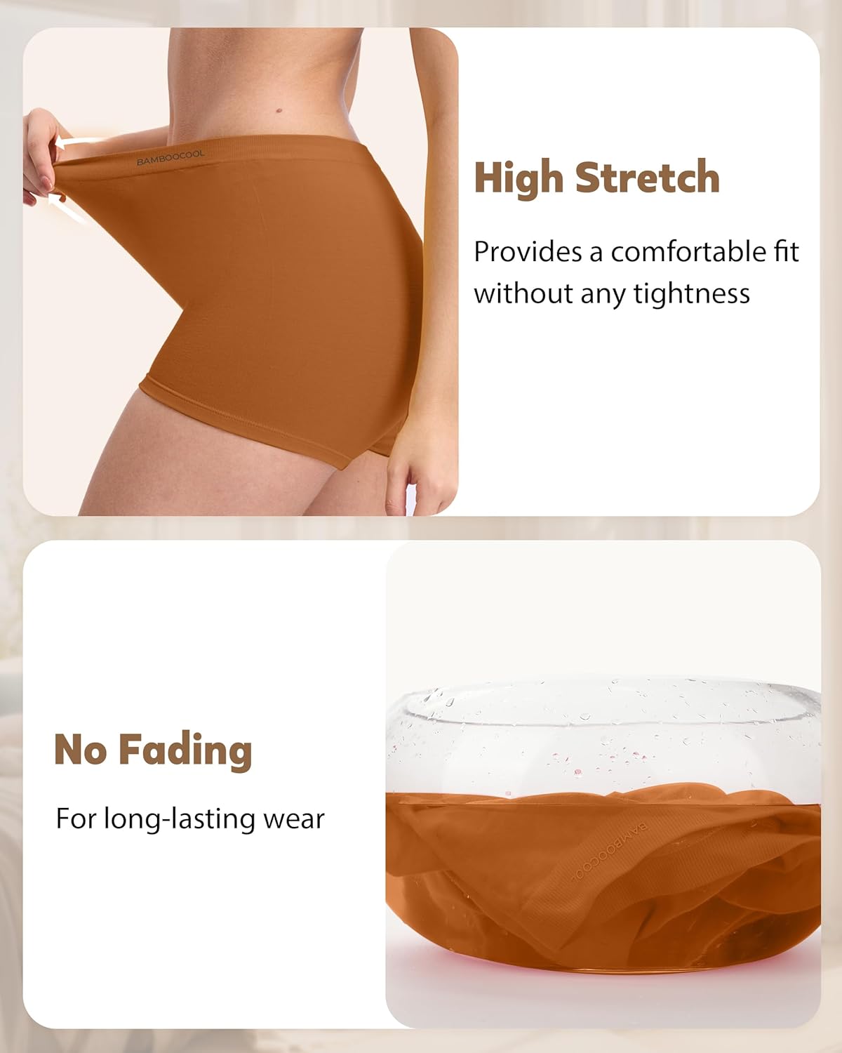 BAMBOO COOL Seamless Boyshort Underwear for Women Mid Waist Stretchy Panties Moisture Wicking Boxer Briefs 5 Pack - Image 6