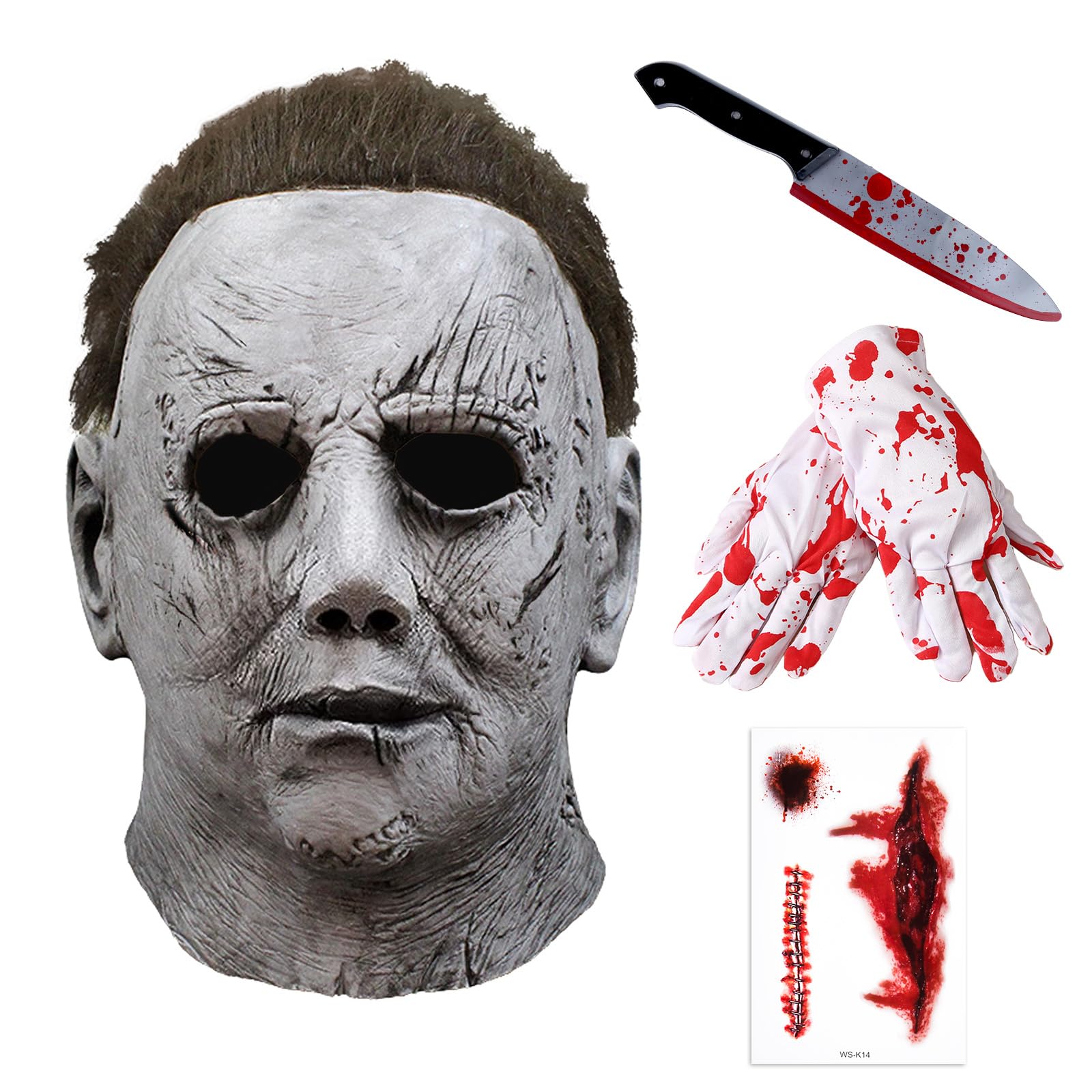 Kitimi Mask Adult Set, Full Head Masks with Tattoos Stickers Gloves, Halloween Costume Cosplay Fancy Dress Theme Party Outfits Accessories