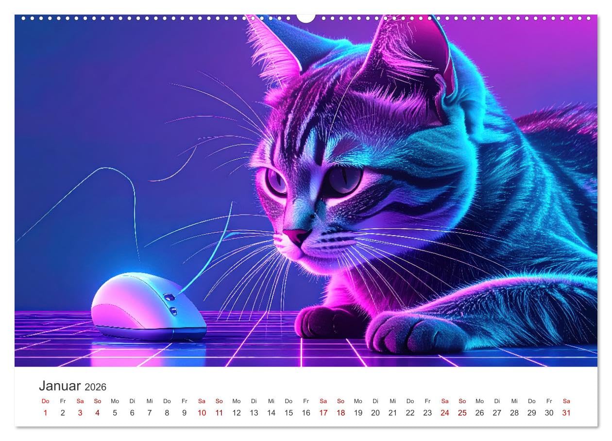 Kunst Katzen (Wandkalender 2026 DIN A2 quer), CALVENDO Monatskalender: Katzen in den verschiedensten Kunstepochen