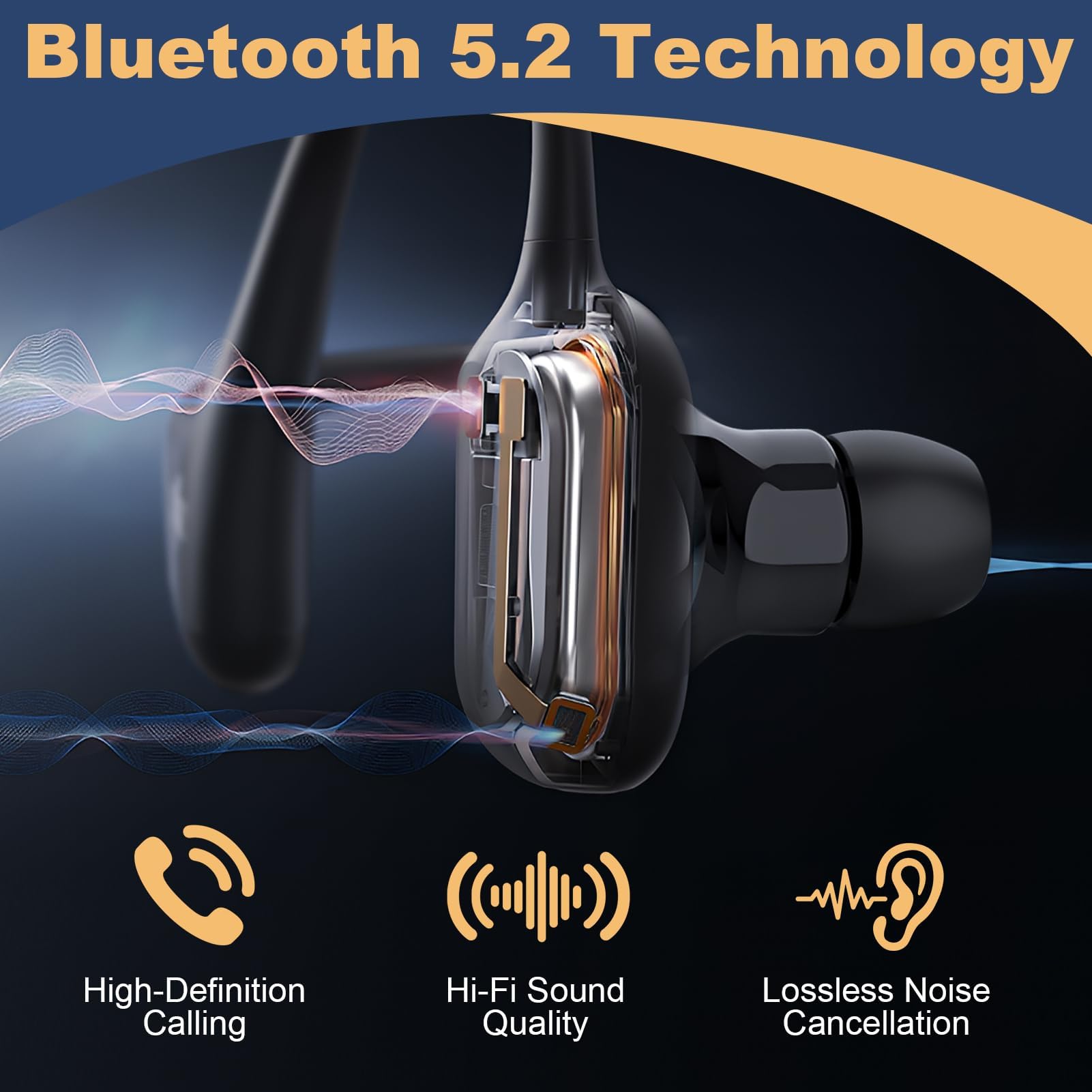 Auricolare Bluetooth V5.2 Singolo Senza Fili con Integrato Microfono Cuffie Mono Wireless Riduzione Rumore Sportivo Lungo Raggio HD Chiamata 20 Riproduzione per iPhone Android PC con Cavo di Ricarica