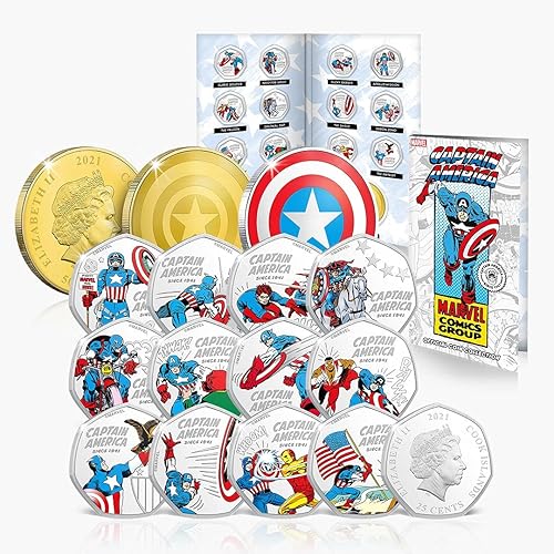 Paquete completo de la colección completa conmemorativa oficial del Capitán América, 14 monedas/medallas de las escenas más memorables de los