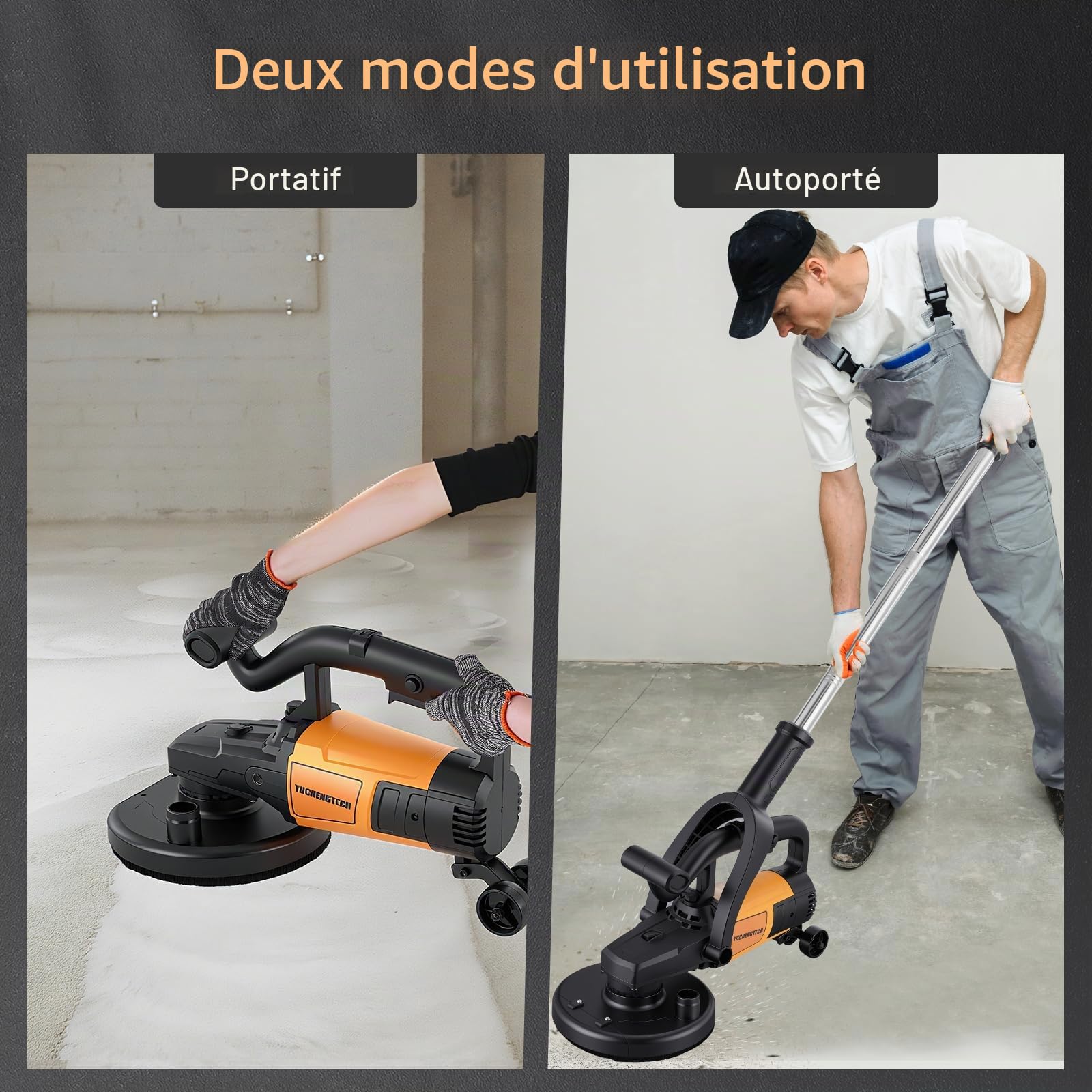 YUCHENGTECH Ponceuse de Sol Beton 180mm 3800W avec 6 Vitesses et 3 Disques | Surfaceuse Béton,Meulage, Décapage, Polissage,Pour Ciment et Marbre