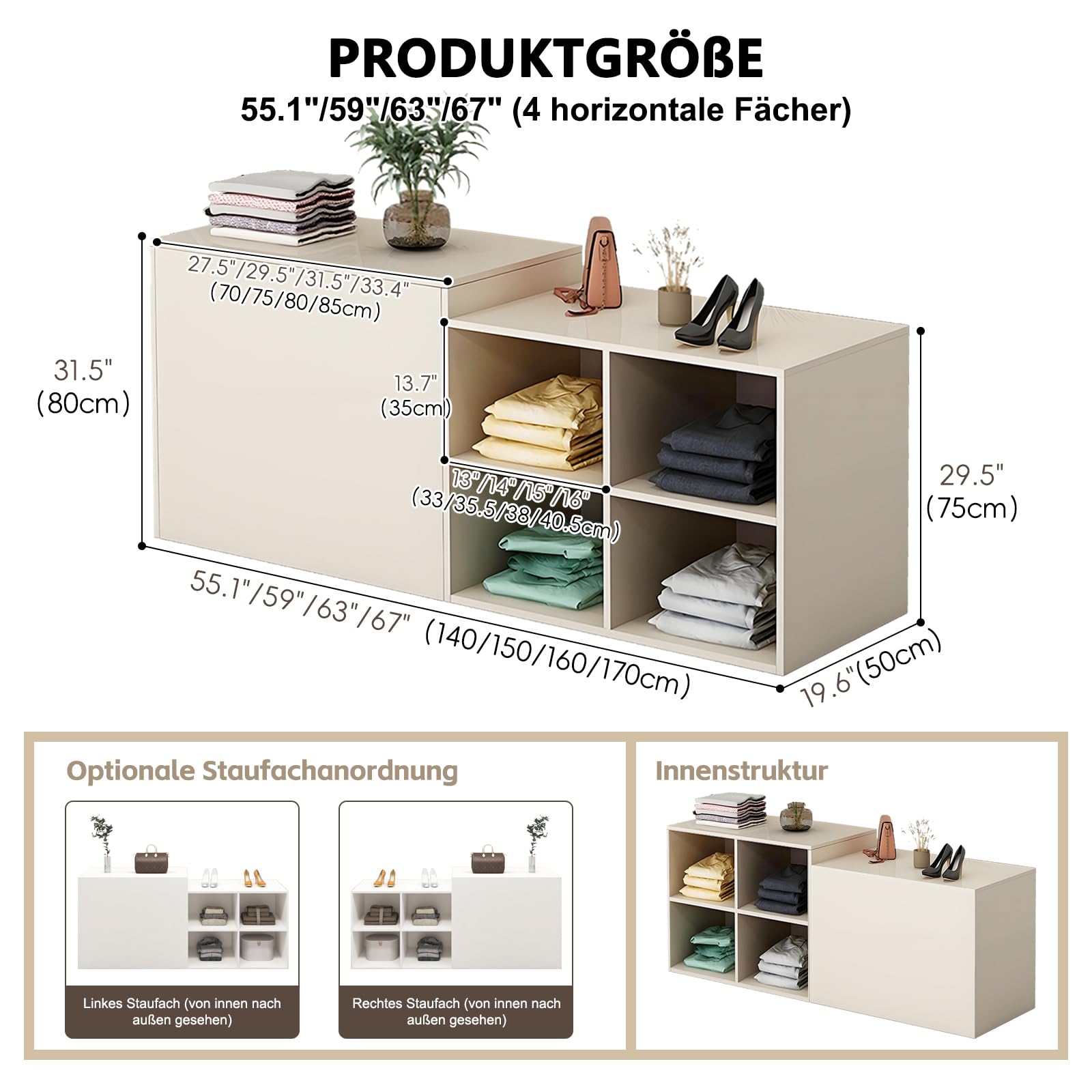 Empfangstheke, Modern Empfangstresen mit Schließfach und 2-Stufigem Design, 140–240 cm Großer Thekentisch, Geeignet für Salons, Büros, Lobbys, Einzelhandelsgeschäfte