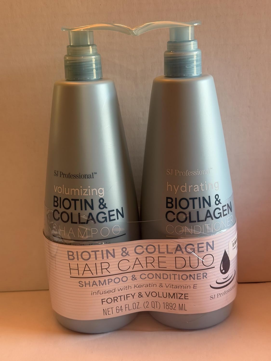 SJ Professional Volumizing Biotin & Collagen Shampoo & Conditioner Set with Keratin & Vitamin E, 64 Fl Oz